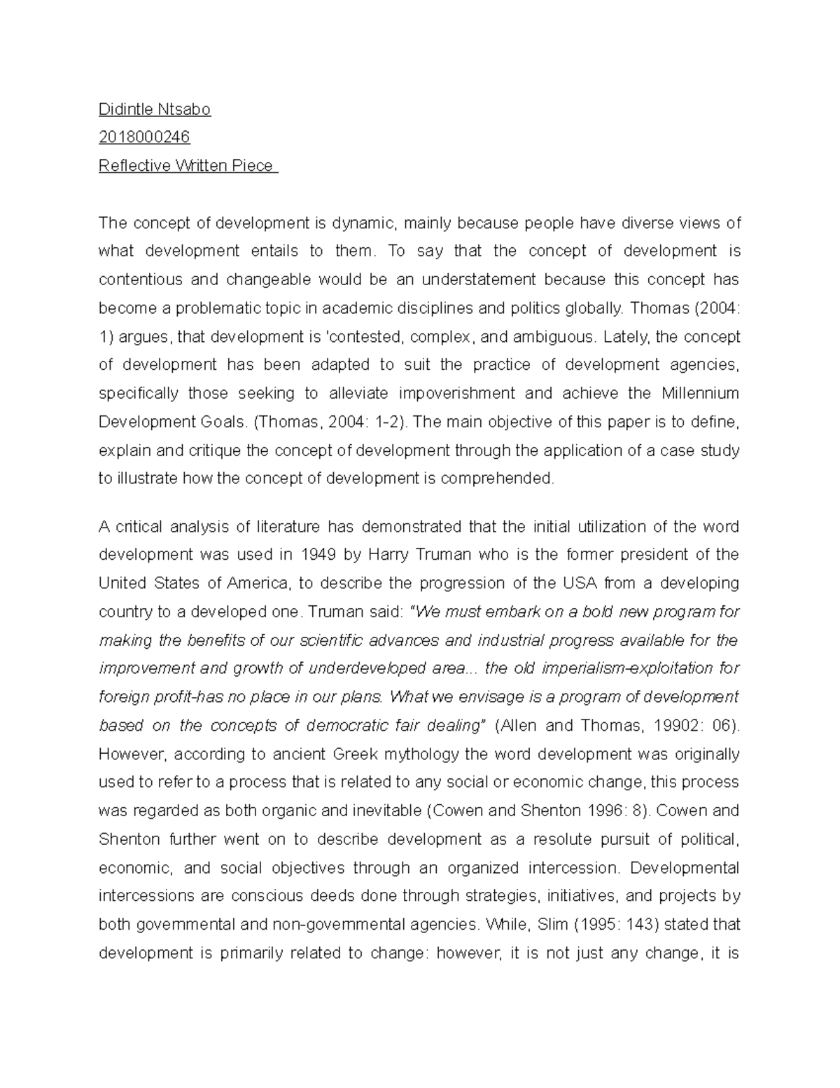 2nd Reflective Piece - Didintle Ntsabo 2018000246 Reflective Written ...