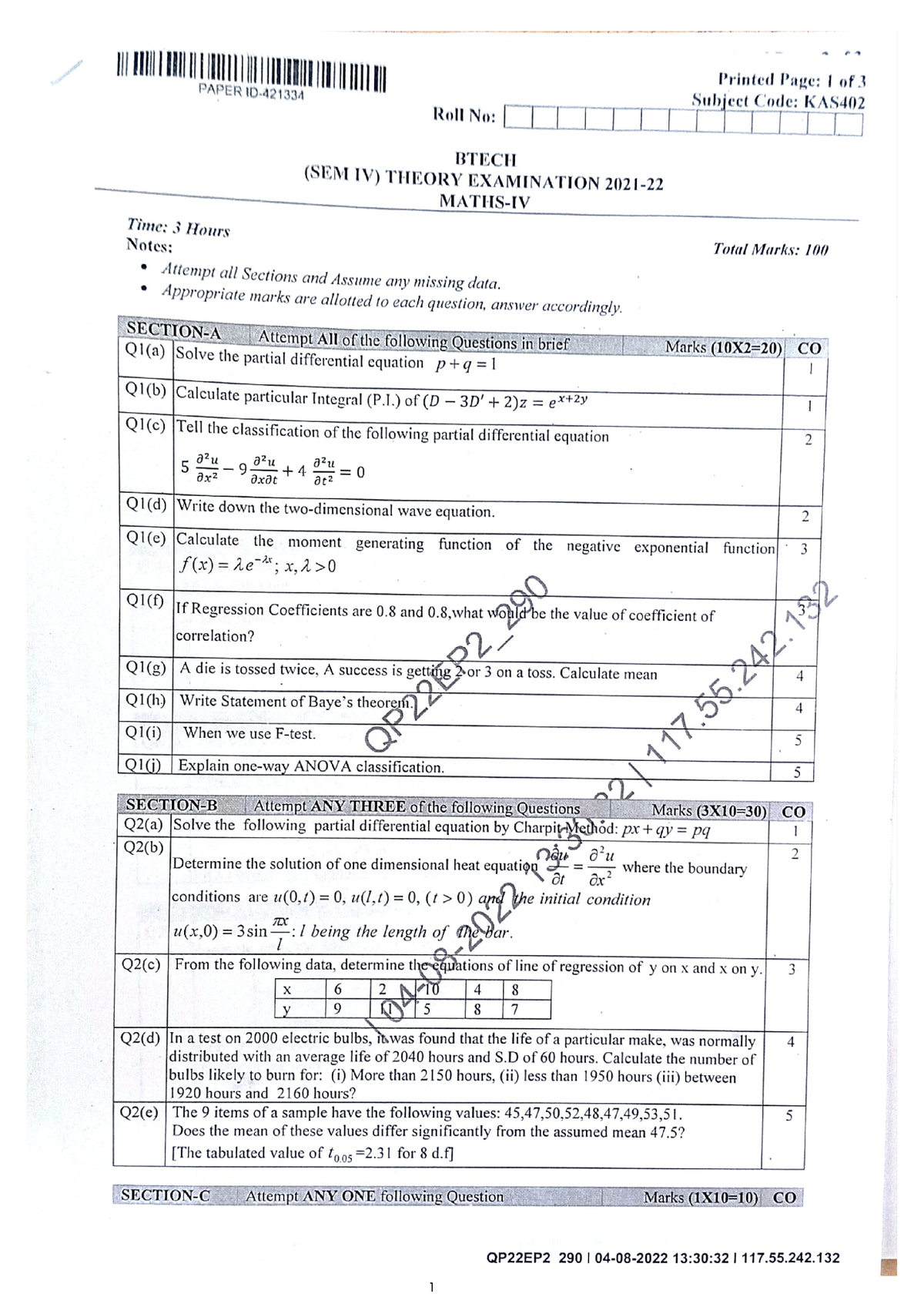 Maths-4 Previous Year Question - B.tech - Studocu