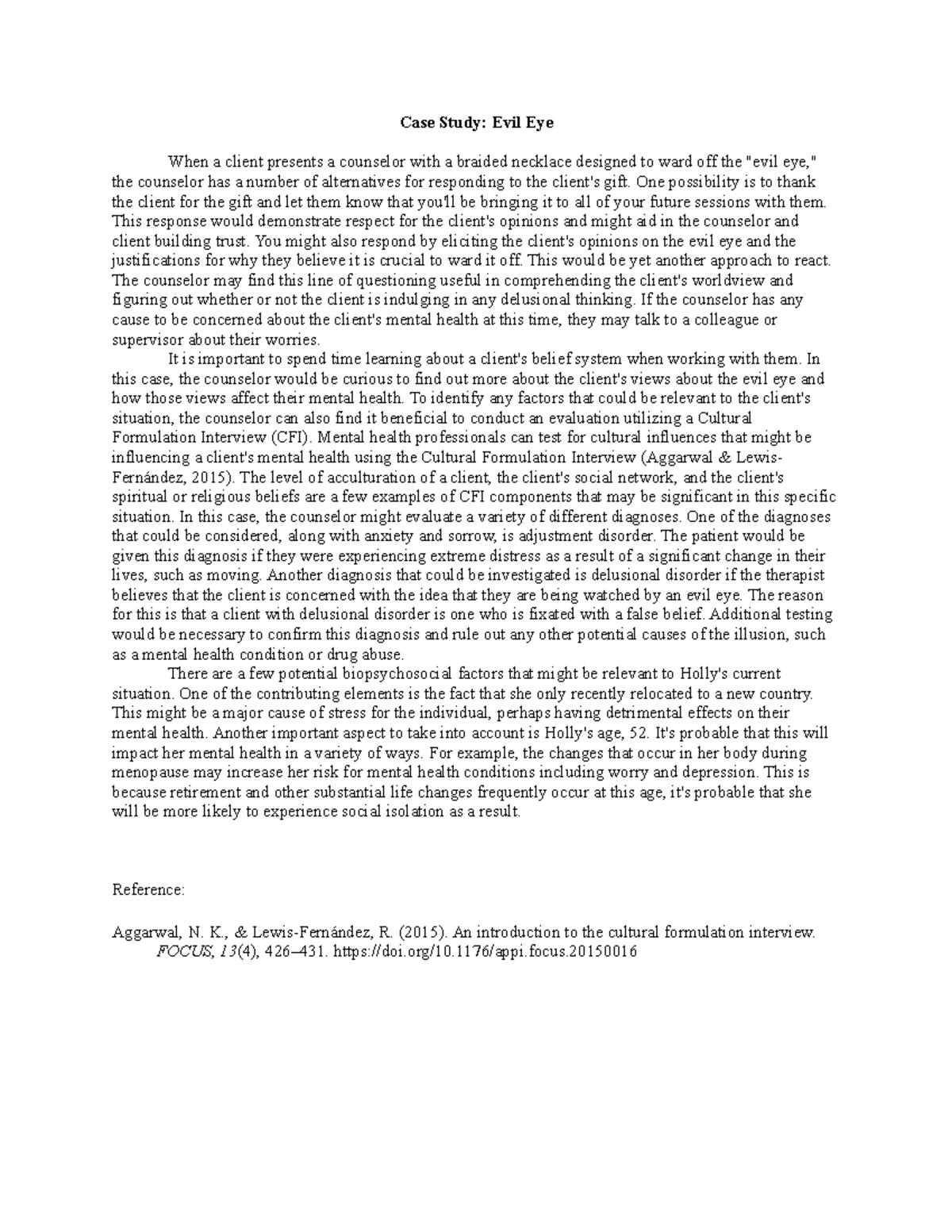 Case Study-Evil Eye - Case Study on mental disorder of the Evil Eye ...