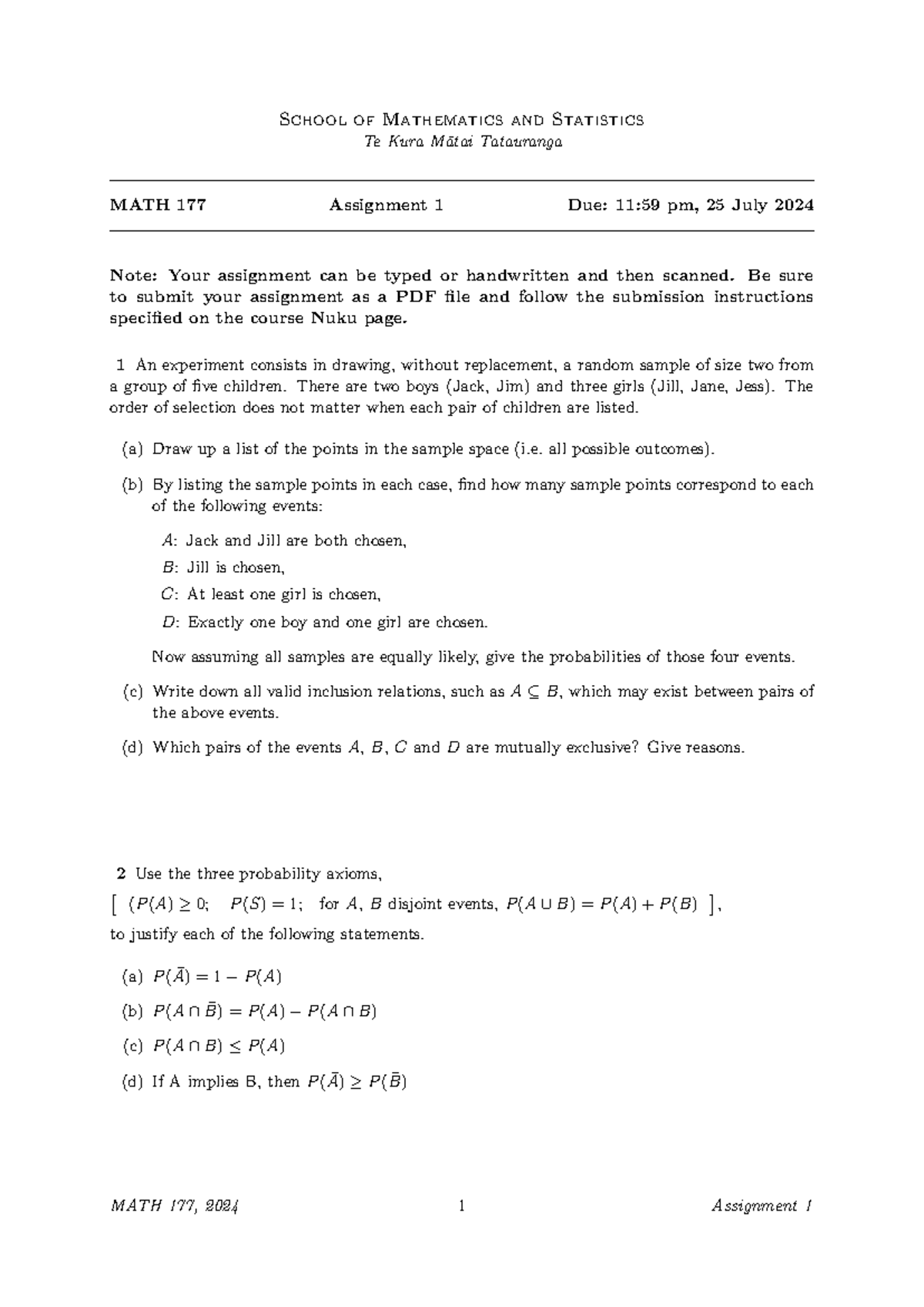 Ass01 - .... - School of Mathematics and Statistics Te Kura M ̄atai ...