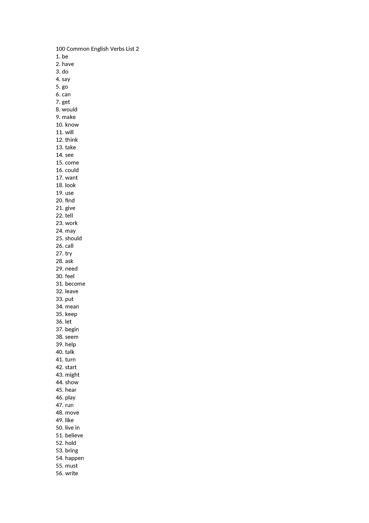 100 Common English Verbs List 2 - 100 Common English Verbs List 2 be ...