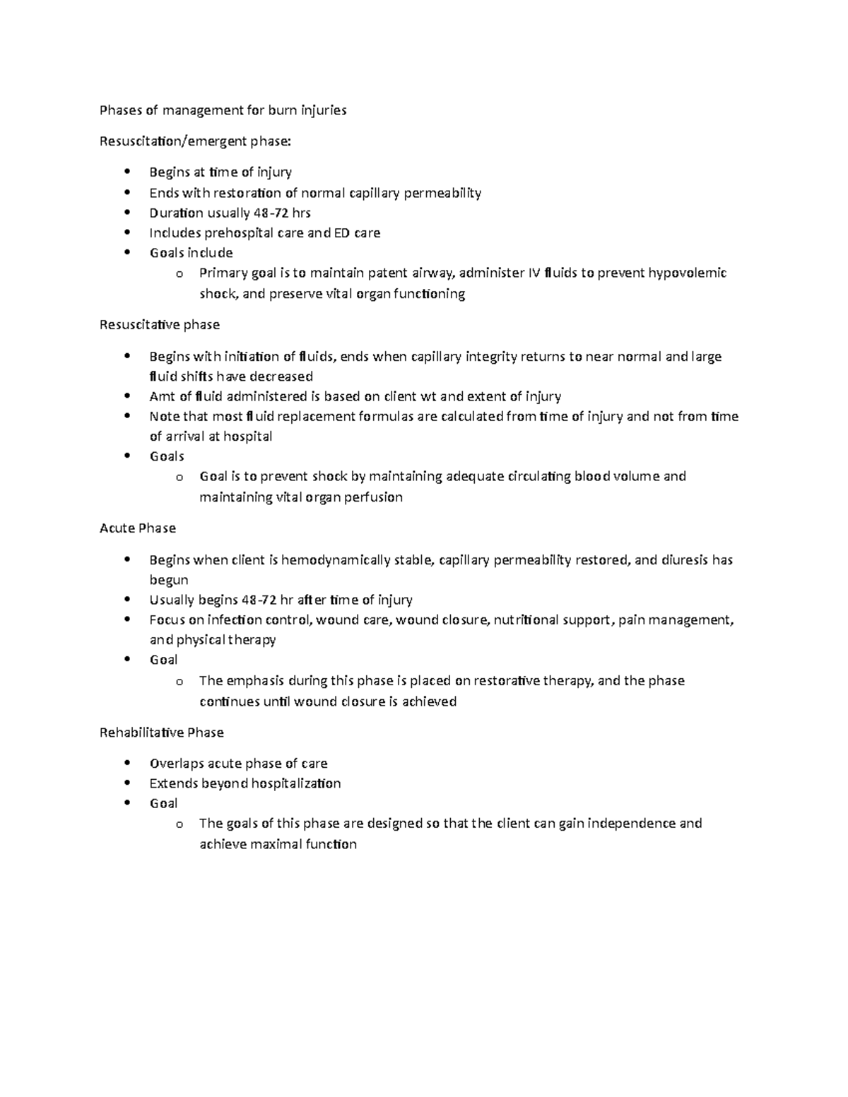 Document 9 - Notes - Phases of management for burn injuries ...