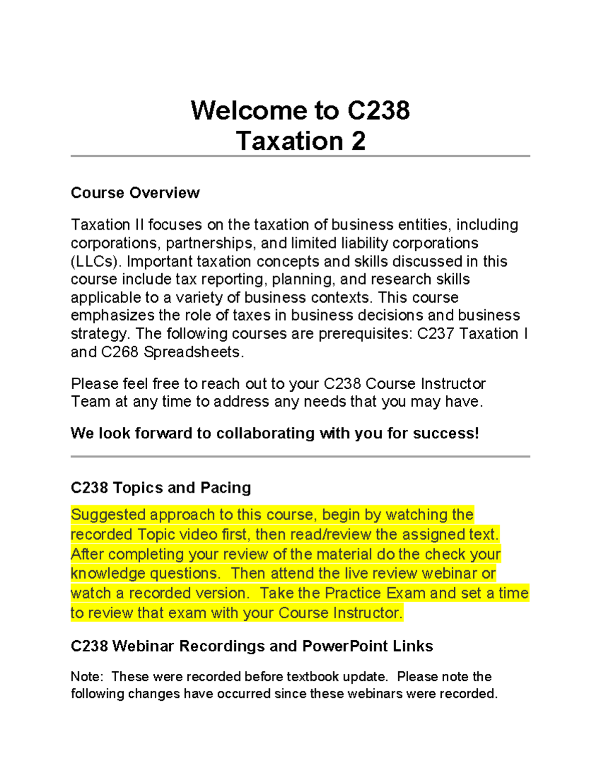 Resource doc - Welcome to C Taxation 2 Course Overview Taxation II ...