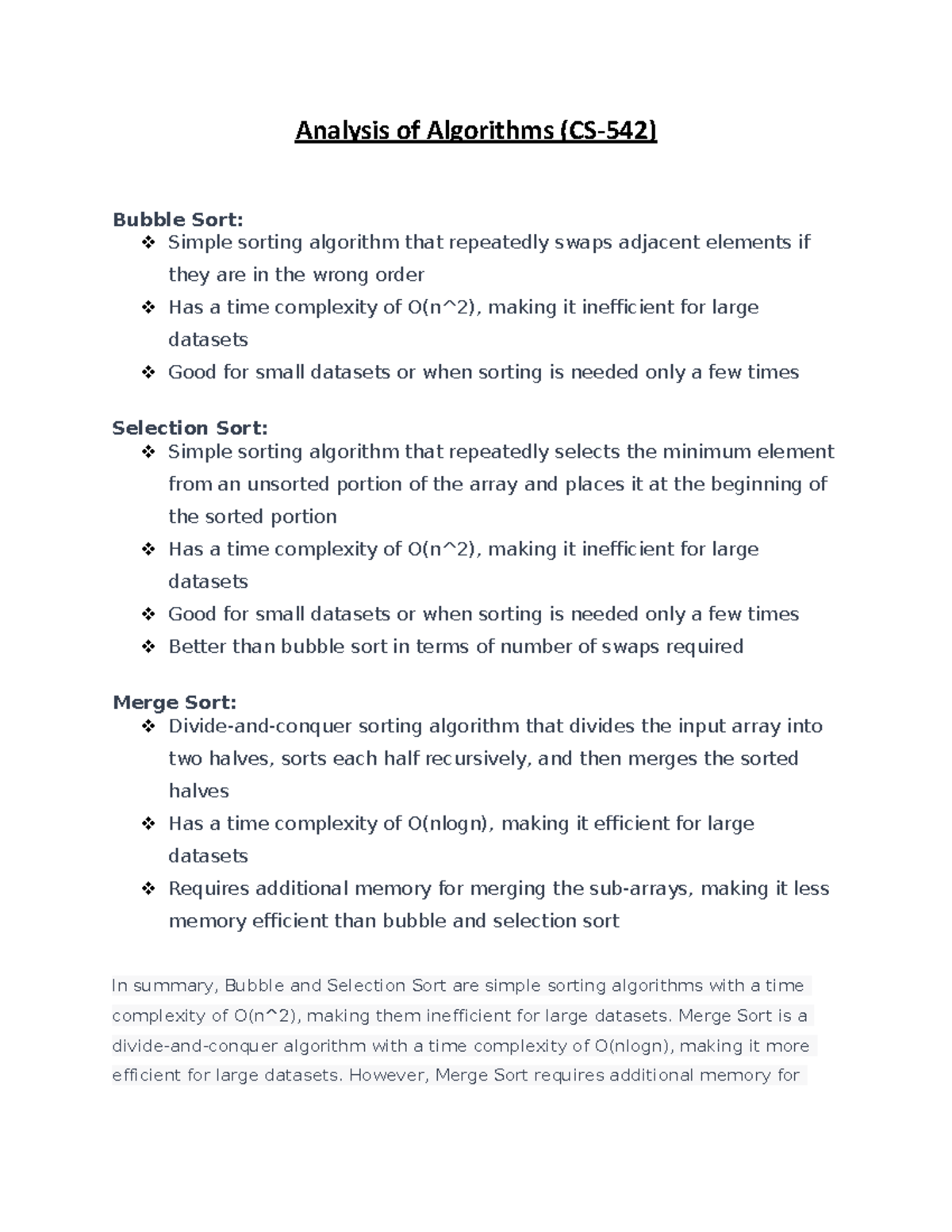 Comparison OF BUBB Selec MERG ( Assignment) - Analysis of Algorithms ...