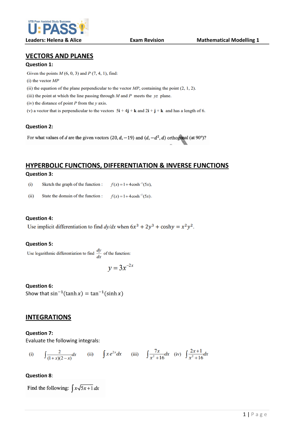 UPASS MM1 Exam Revision - Warning: TT: undefined function: 32 VECTORS ...