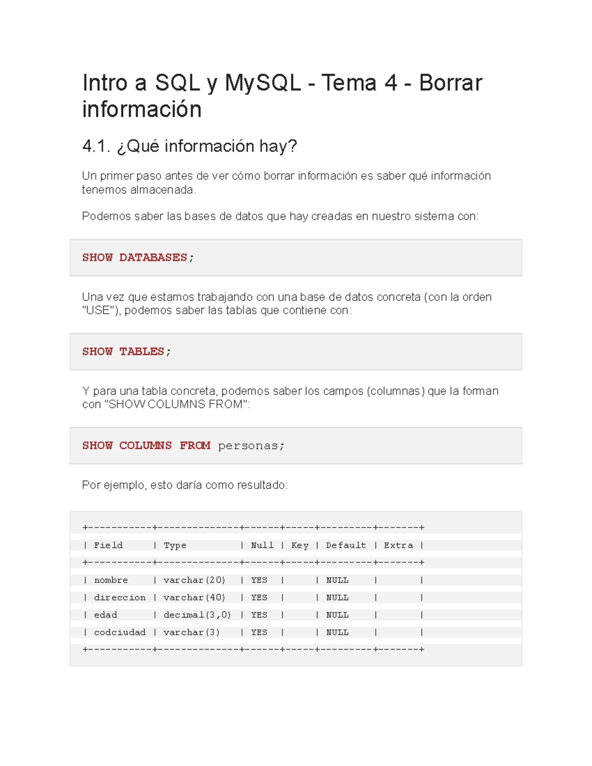 Intro a SQL y My SQL 4 - Base de Datos - Intro a SQL y MySQL - Tema 4 ...