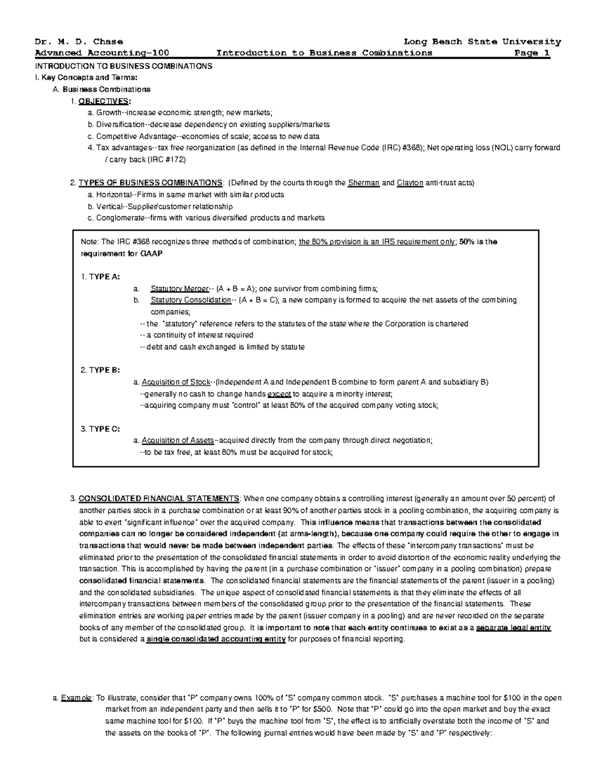 400 100 Intro To Bus Combinations 4D - Dr. M. D. Chase Advanced ...