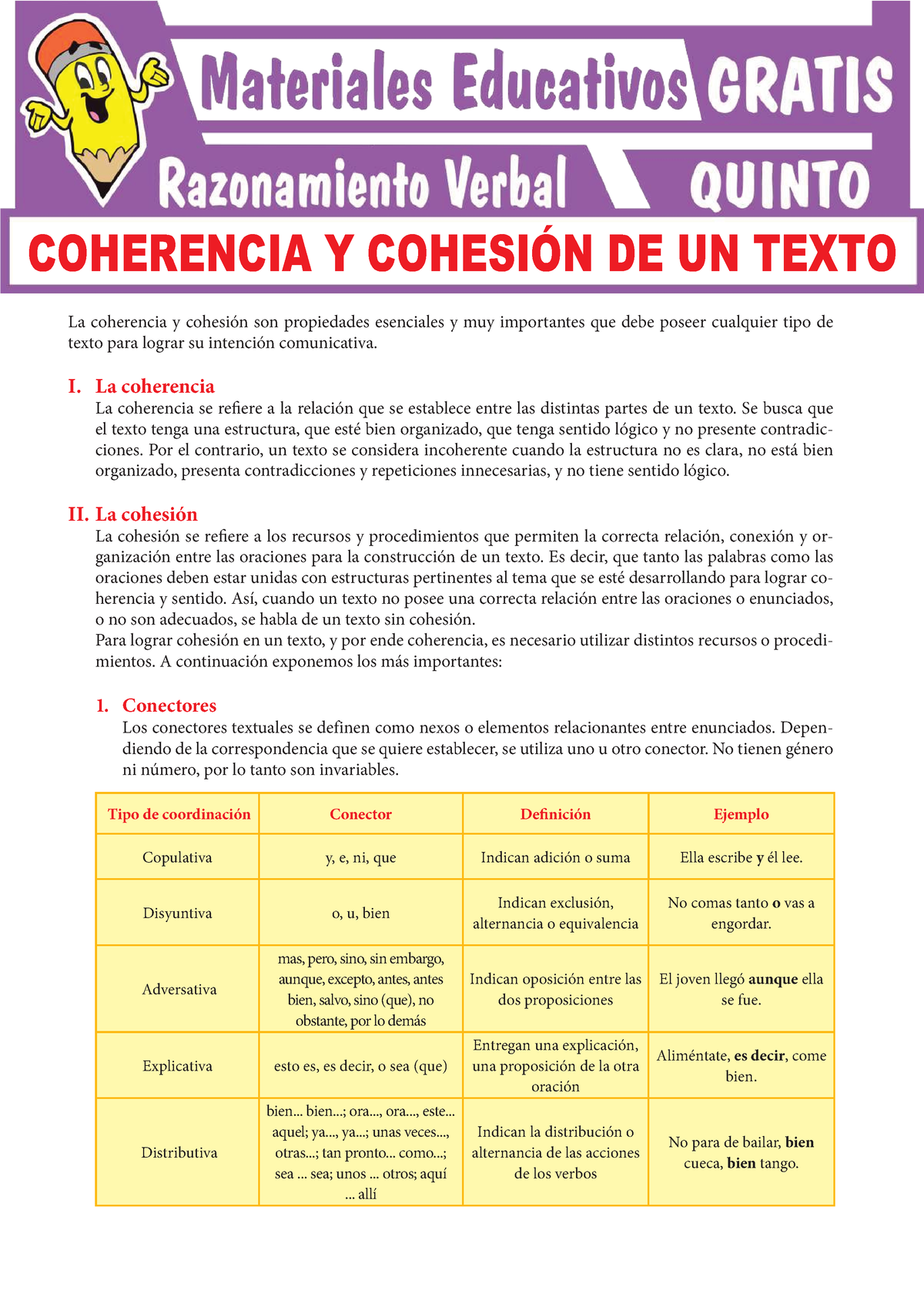 Coherencia Y Cohesión De Un Texto Para Quinto Grado De Secundaria - La ...