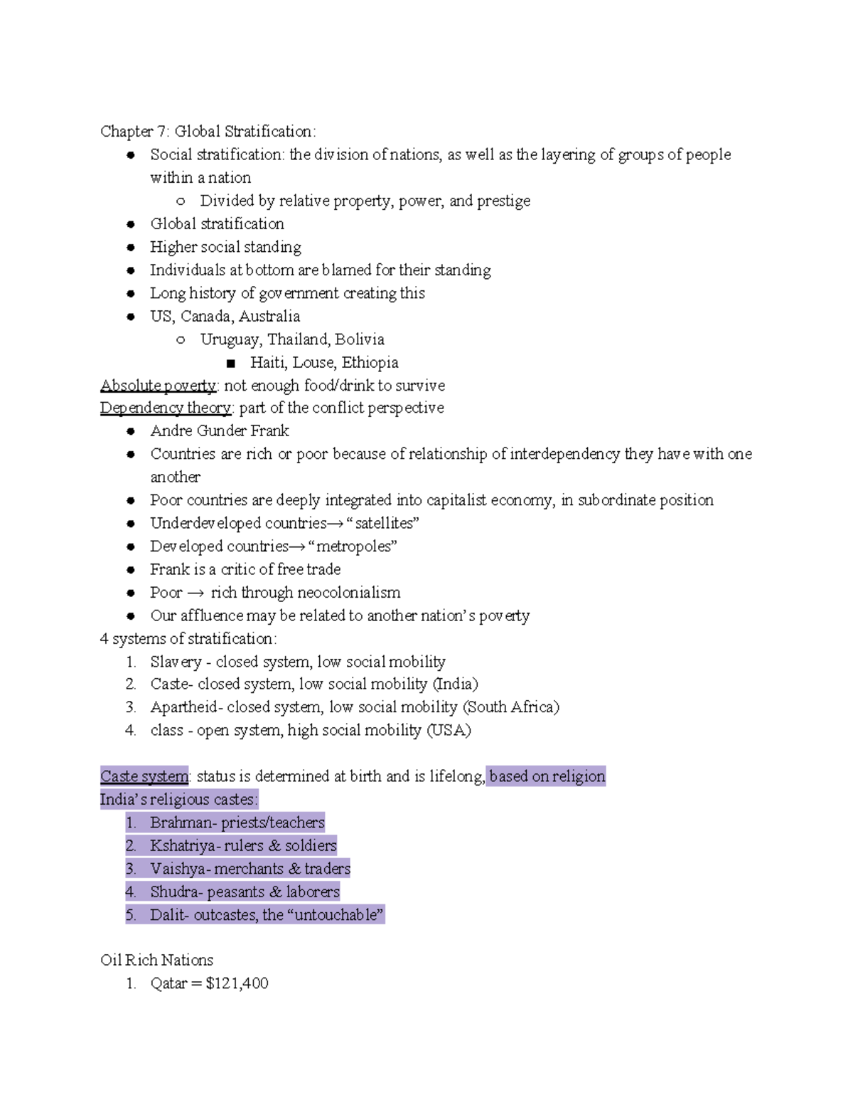 Final Exam - Chapter 7: Global Stratification: Social Stratification ...