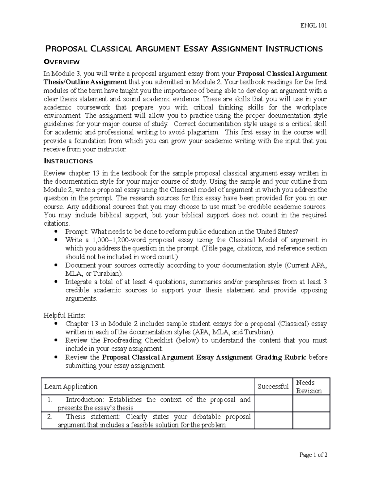 classical essay model