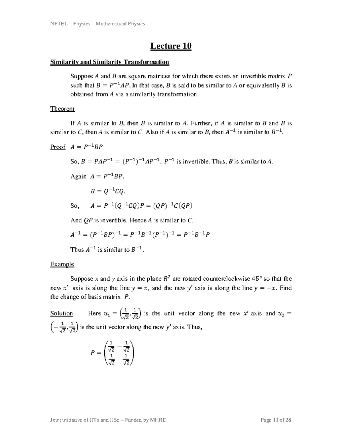 Physics 11 - Lecture notes 10 - NPTEL – Physics – Mathematical Physics ...