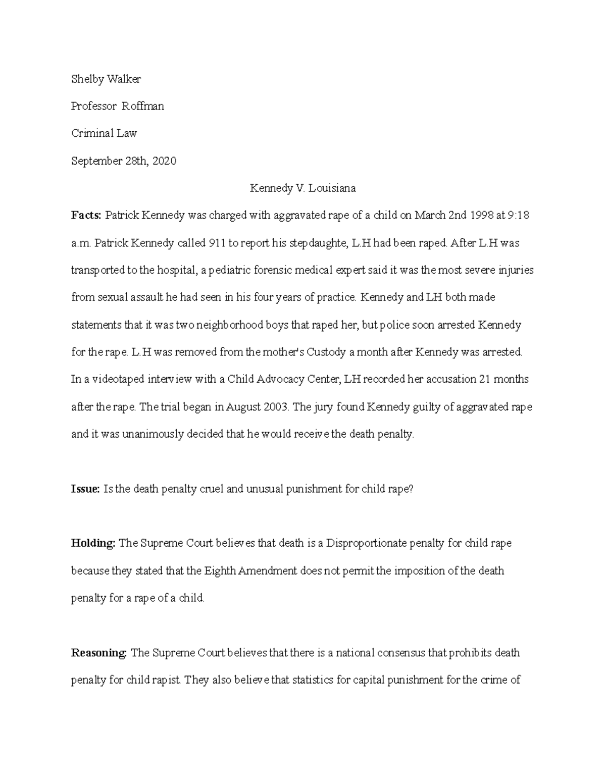 kennedy-v-louisiana-case-brief-shel-walker-professor-roffman