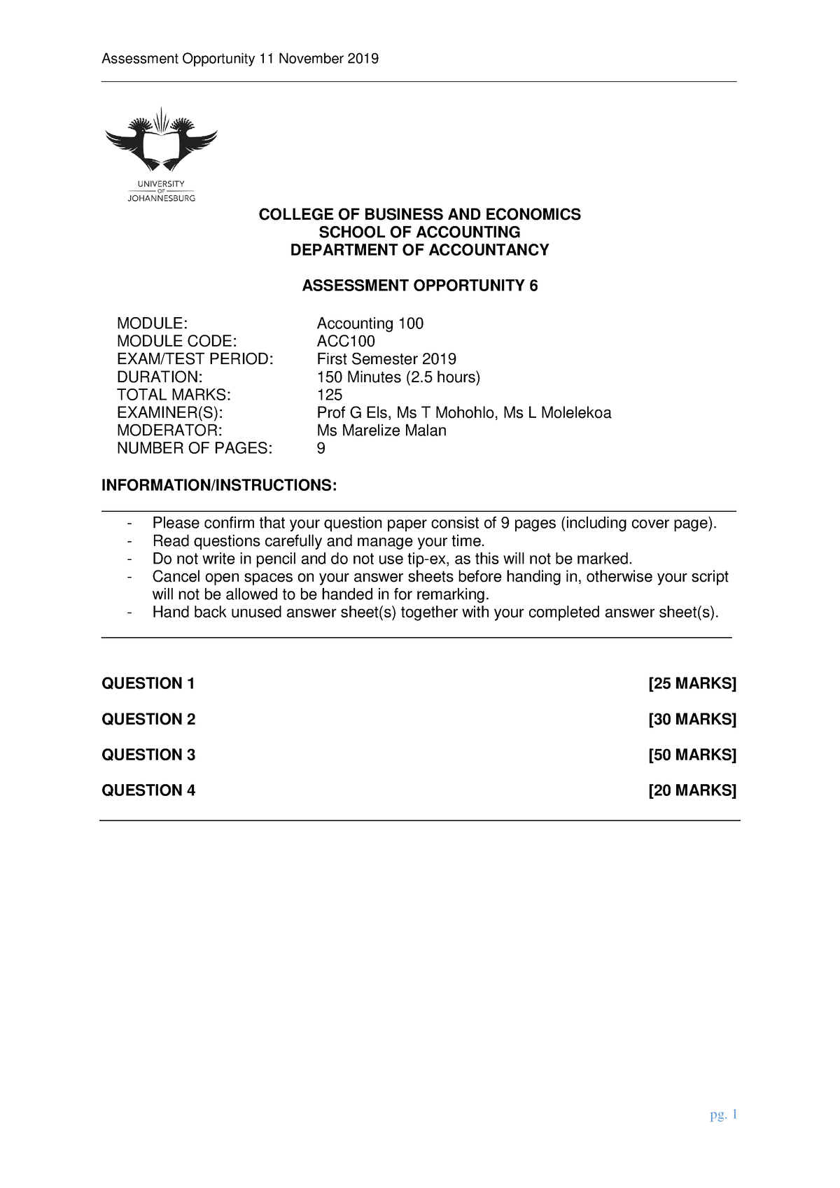 ACC100 MAIN - Past Paper - Acc100 - UJ - Studocu