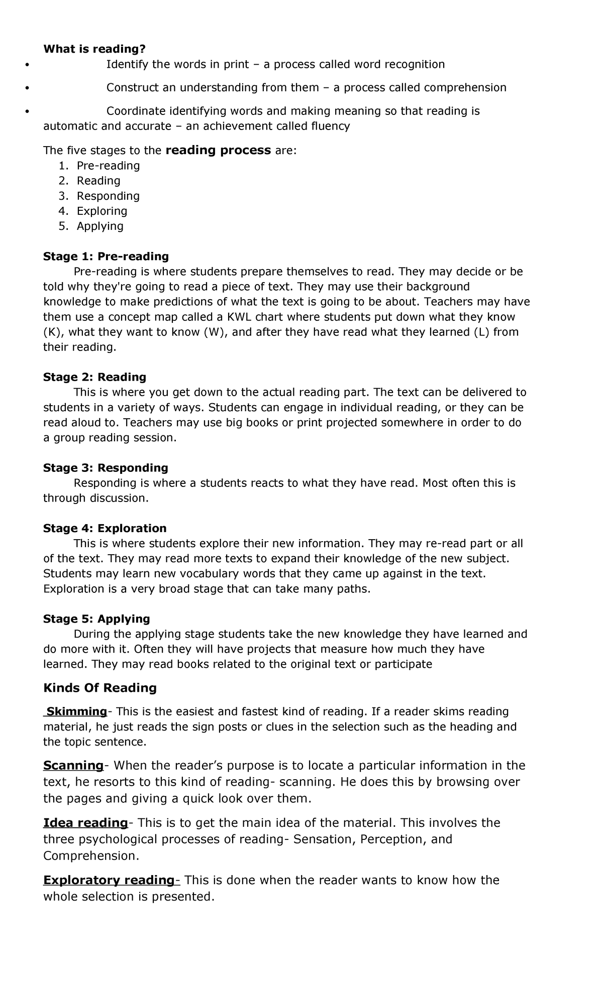 What is reading - Lecture notes 1-2 - What is reading? Identify the ...