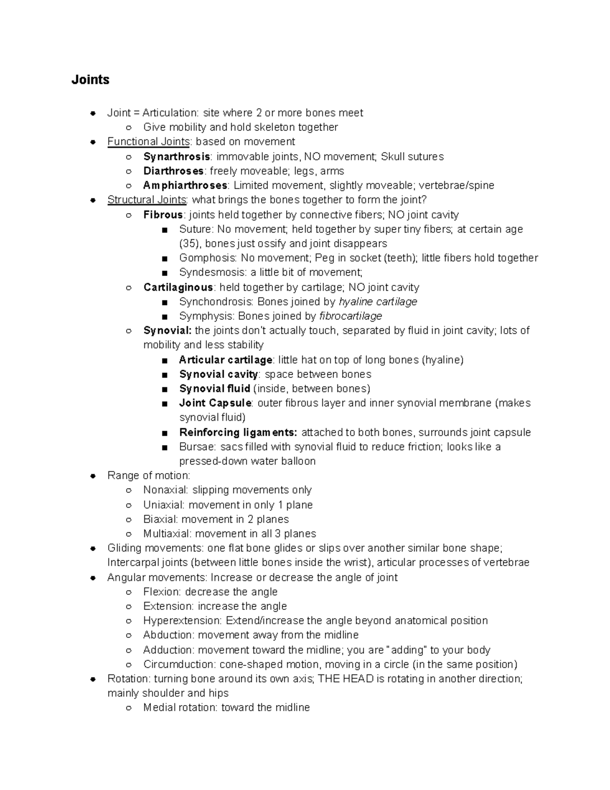 BIOL124- Joints - Professor Tomson - Joints Joint = Articulation: site ...