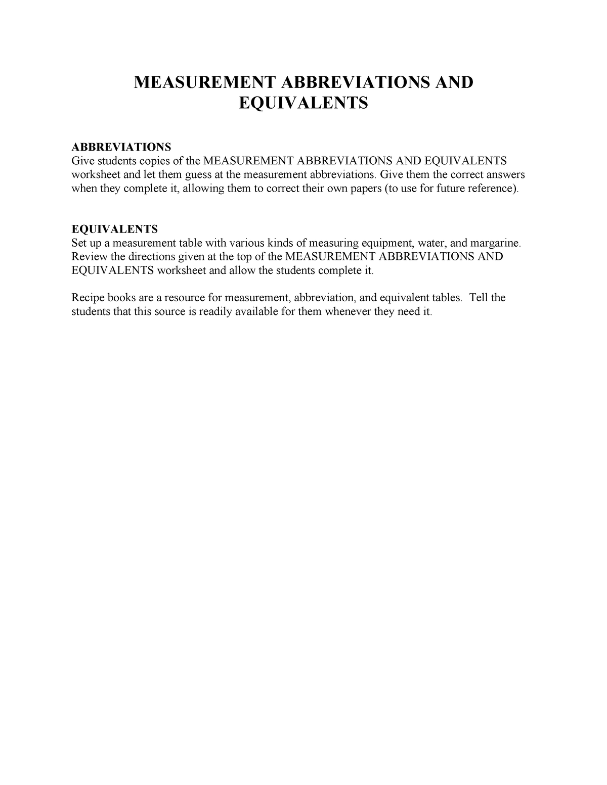 Measure Abbrev Equiv 1 Worksheet MEASUREMENT ABBREVIATIONS AND   Thumb 1200 1553 