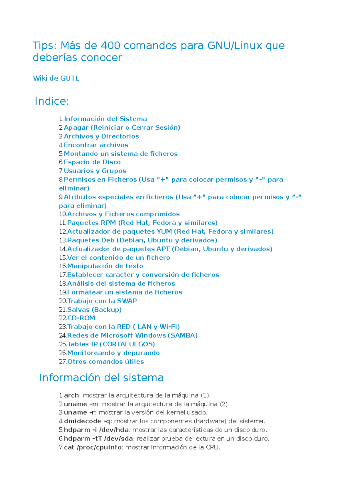 400 comandos Linux - Materia de 4to semestre - Tips: Más de 400 ...