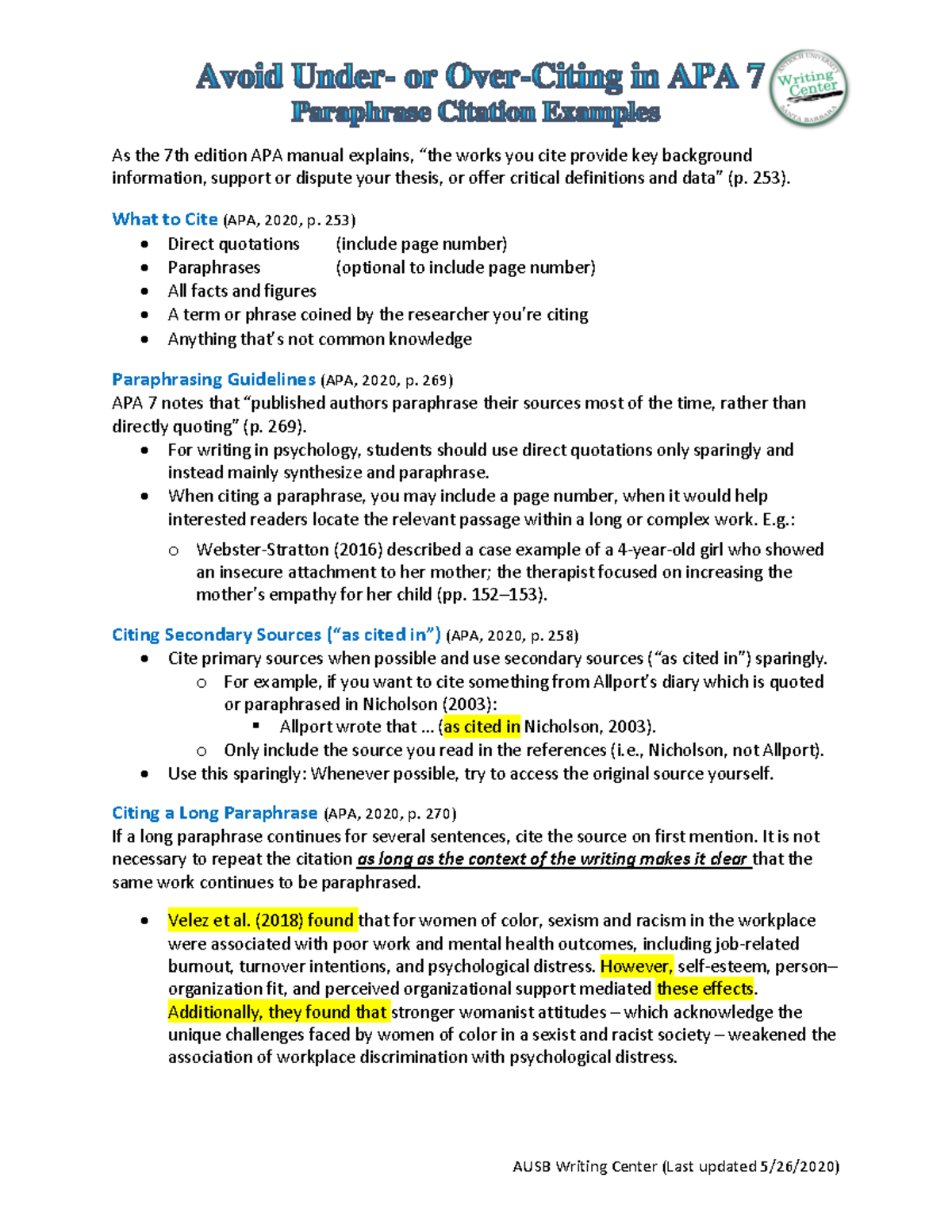 apa 7th edition paraphrasing example