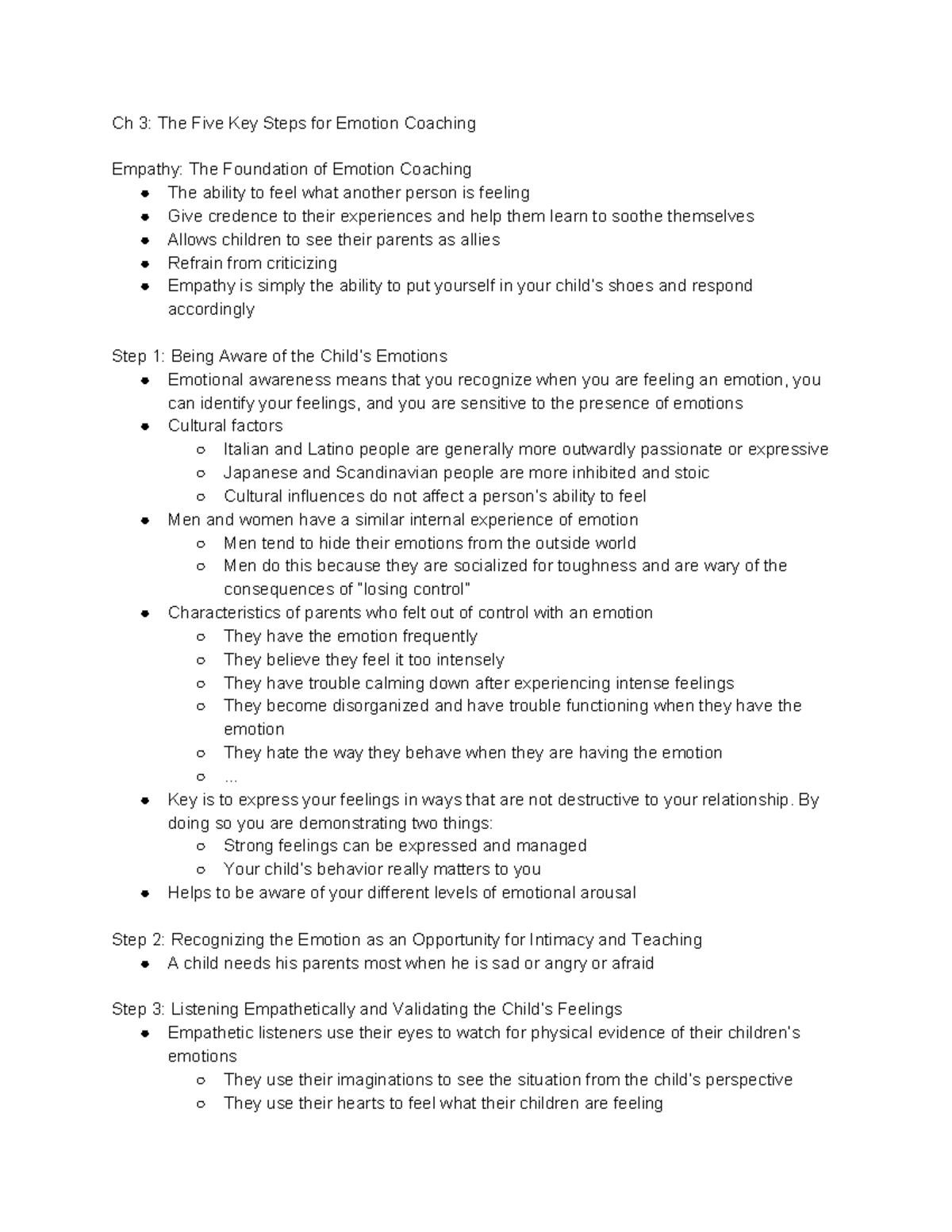 CH 3 Gottman - The Five Key Steps for Emotion Coaching - Ch 3: The Five ...