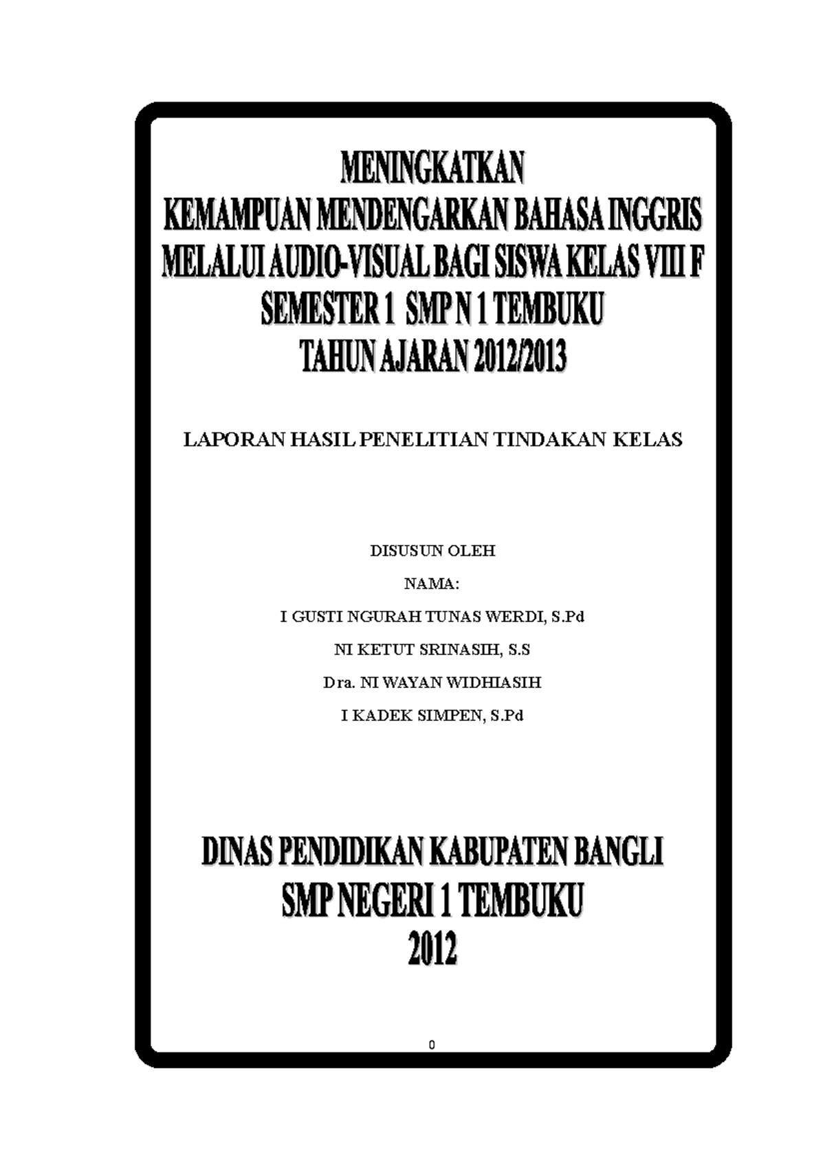 Laporan Penelitian Tindakan Kelas Kelompok 5 - LAPORAN HASIL PENELITIAN ...