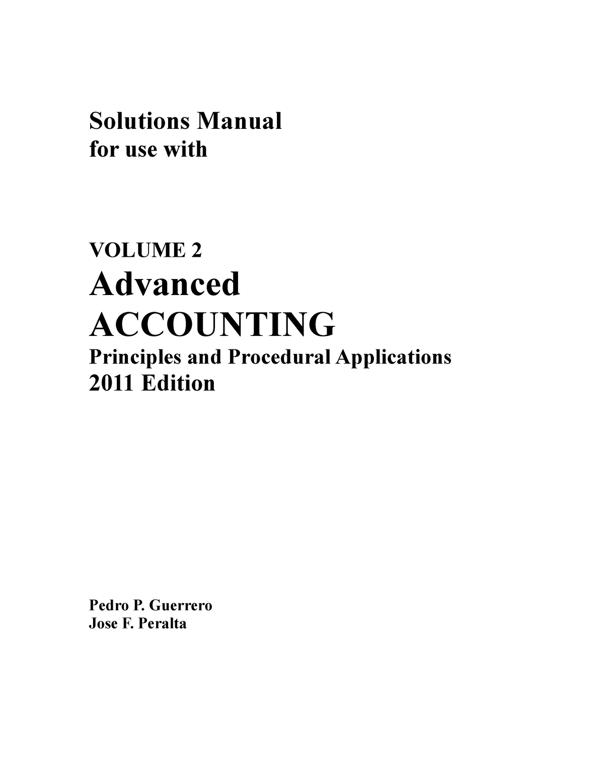 Advanced Accounting-Volume 2 - Solutions Manual For Use With VOLUME 2 ...