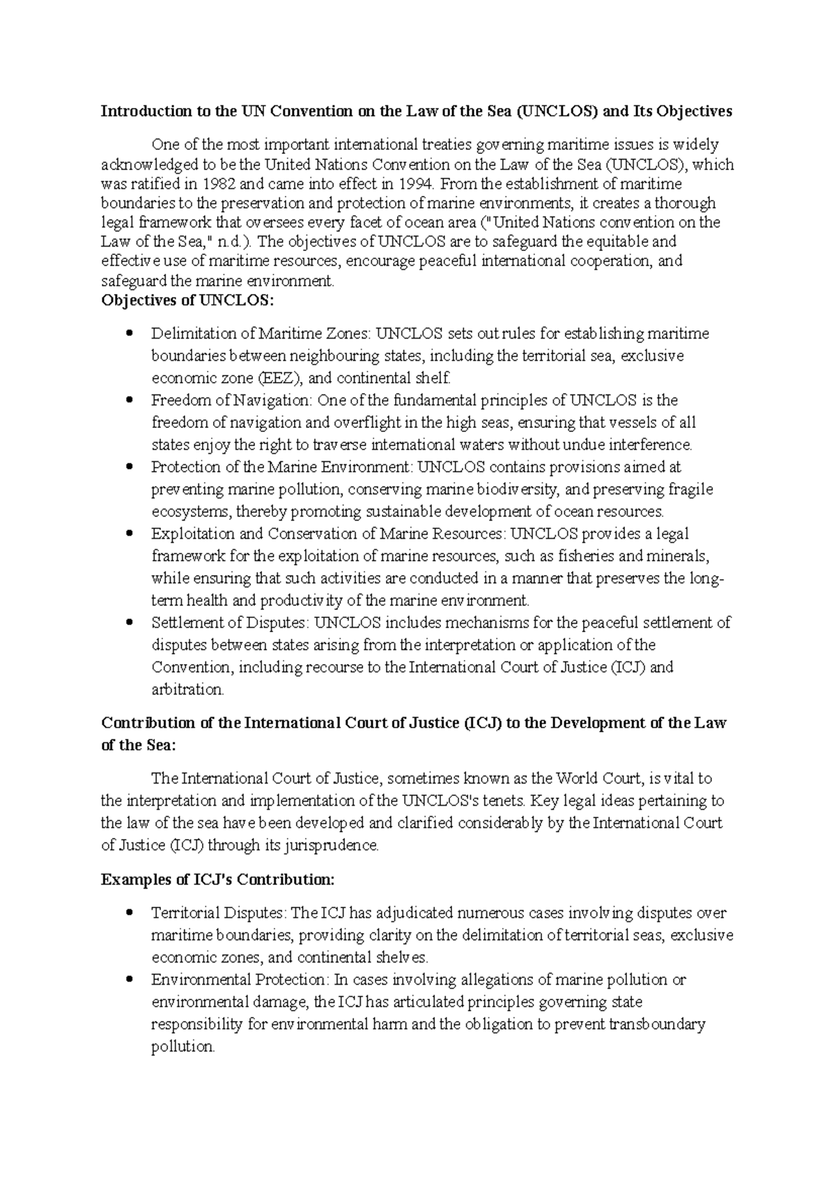 Introduction to the UN Convention on the Law of the Sea ( Unclos) and ...