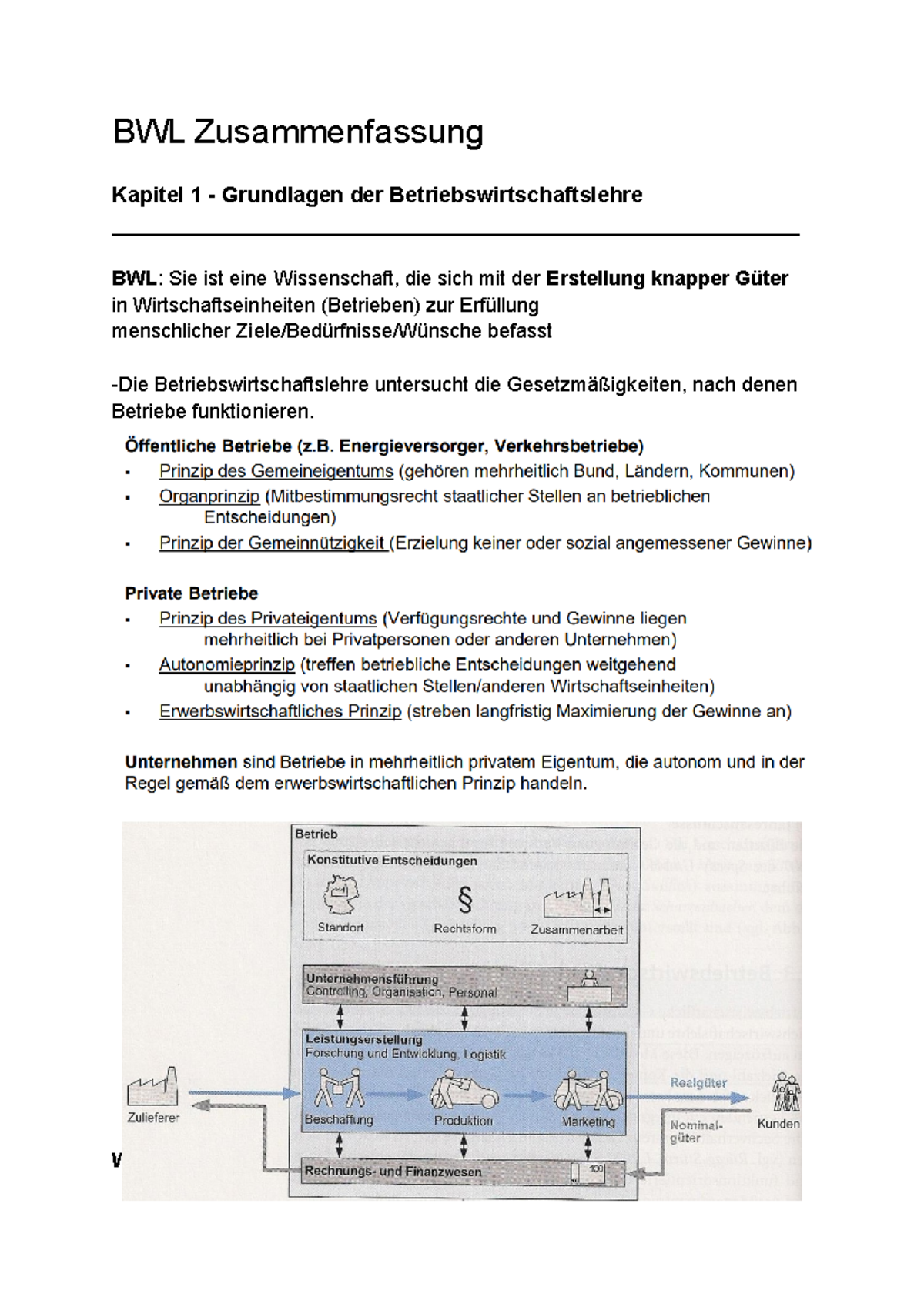 BWL Zusammenfassung Word - BWL Zusammenfassung Kapitel 1 - Grundlagen ...