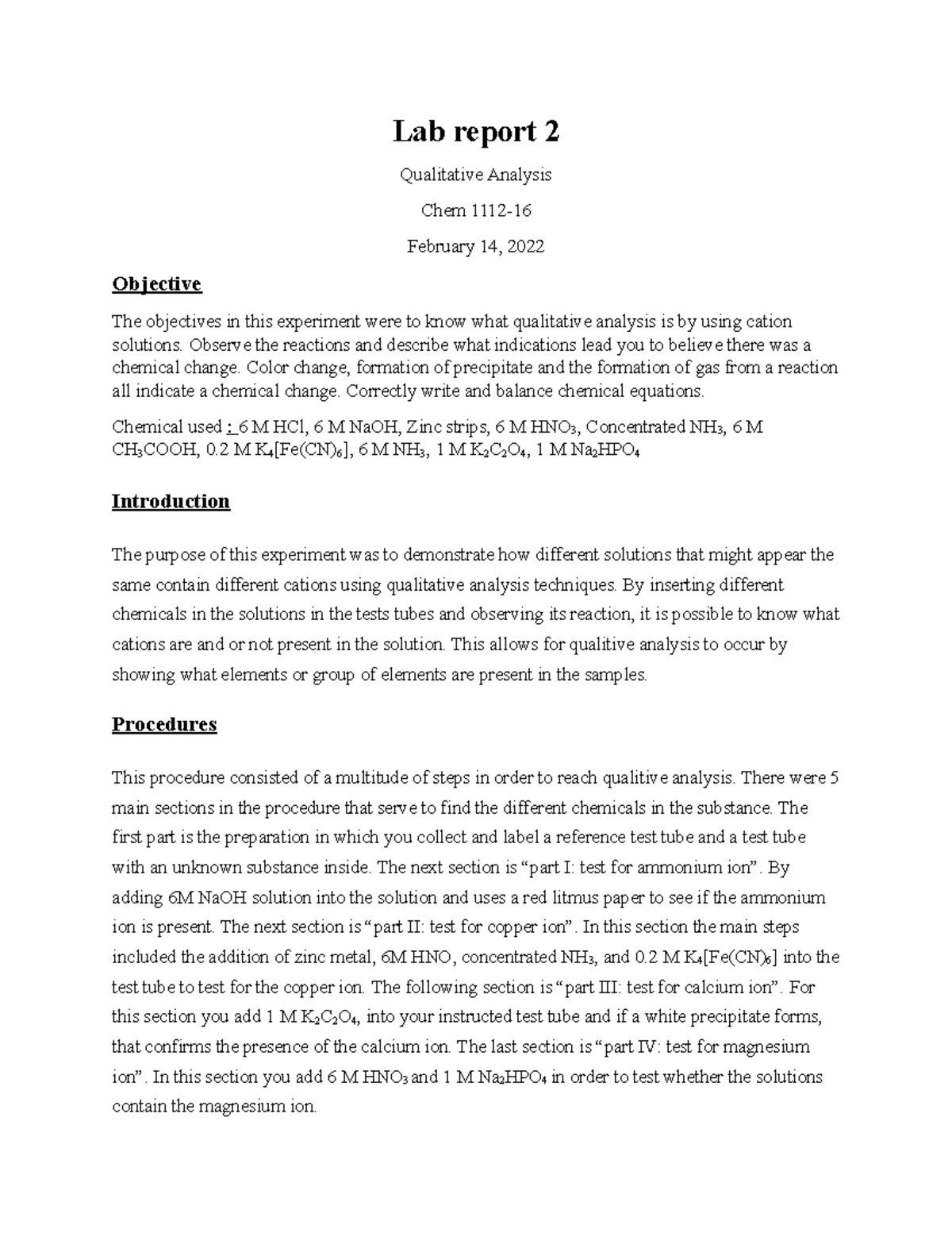 Experiment 2 - CHEM1112 - UTRGV - Studocu