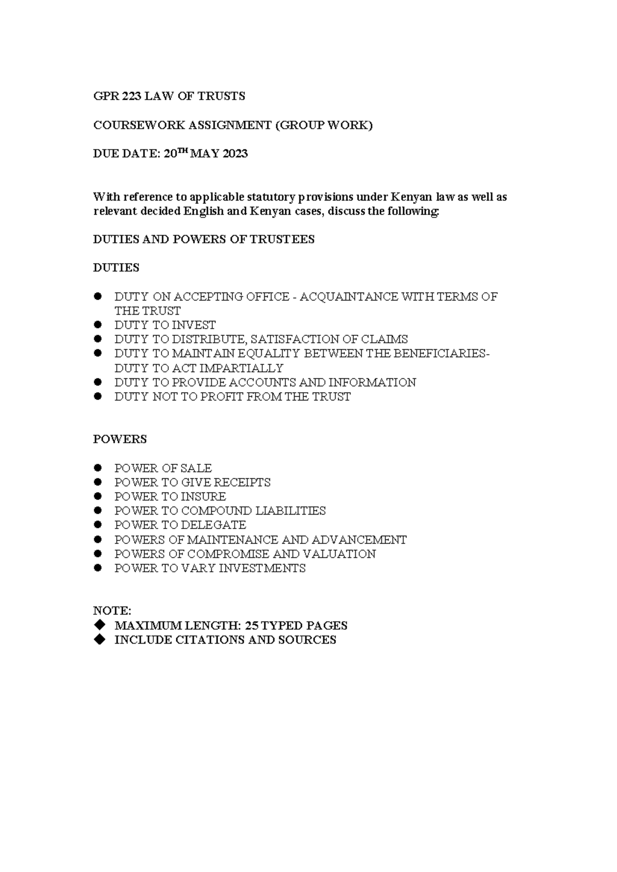 808 - questions - GPR 223 LAW OF TRUSTS COURSEWORK ASSIGNMENT (GROUP ...