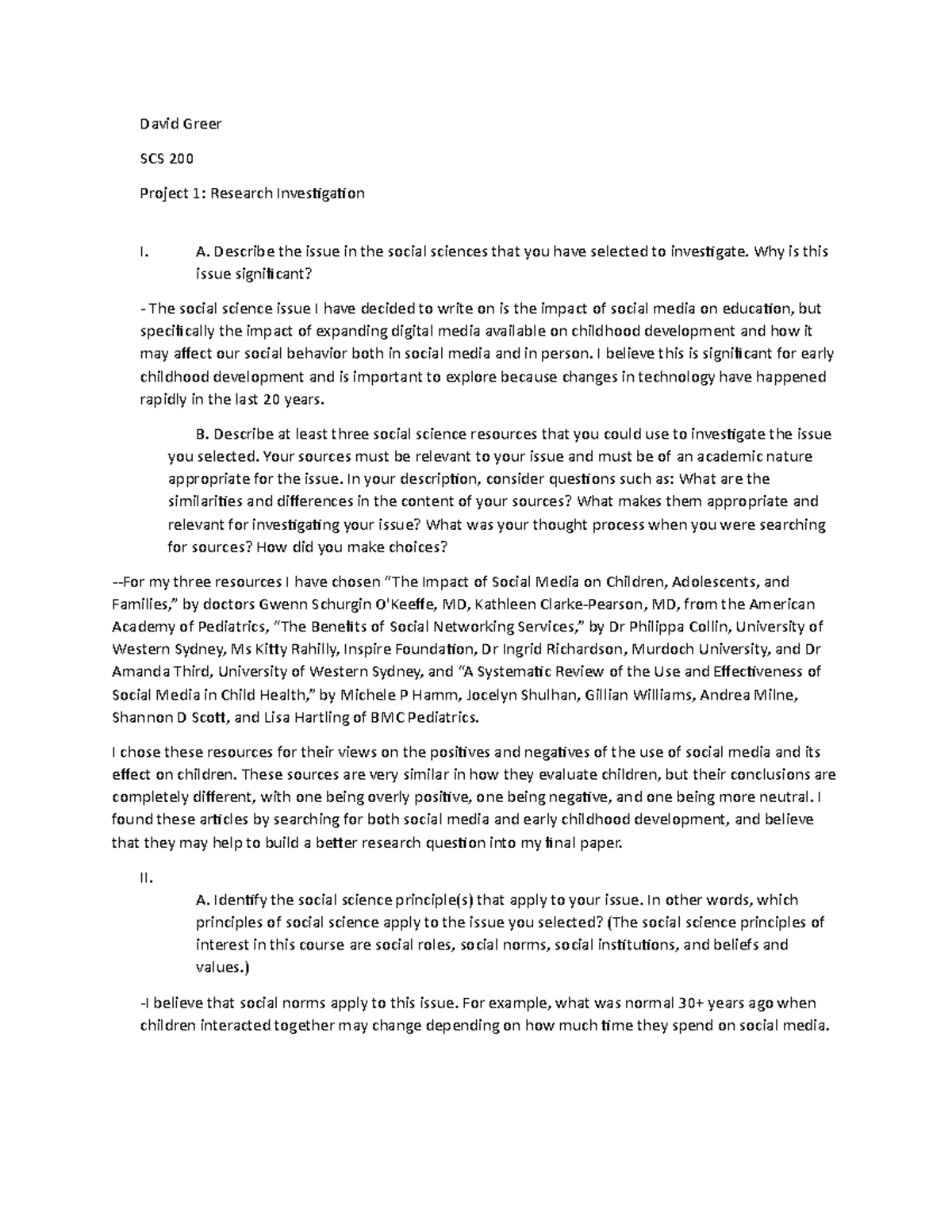 SCS 200 Project 1 mod 4 - David Greer SCS 200 Project 1: Research ...