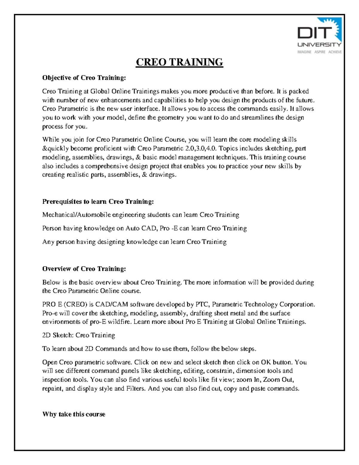17 CREO Training - Its is the true - CREO TRAINING Objective of Creo ...
