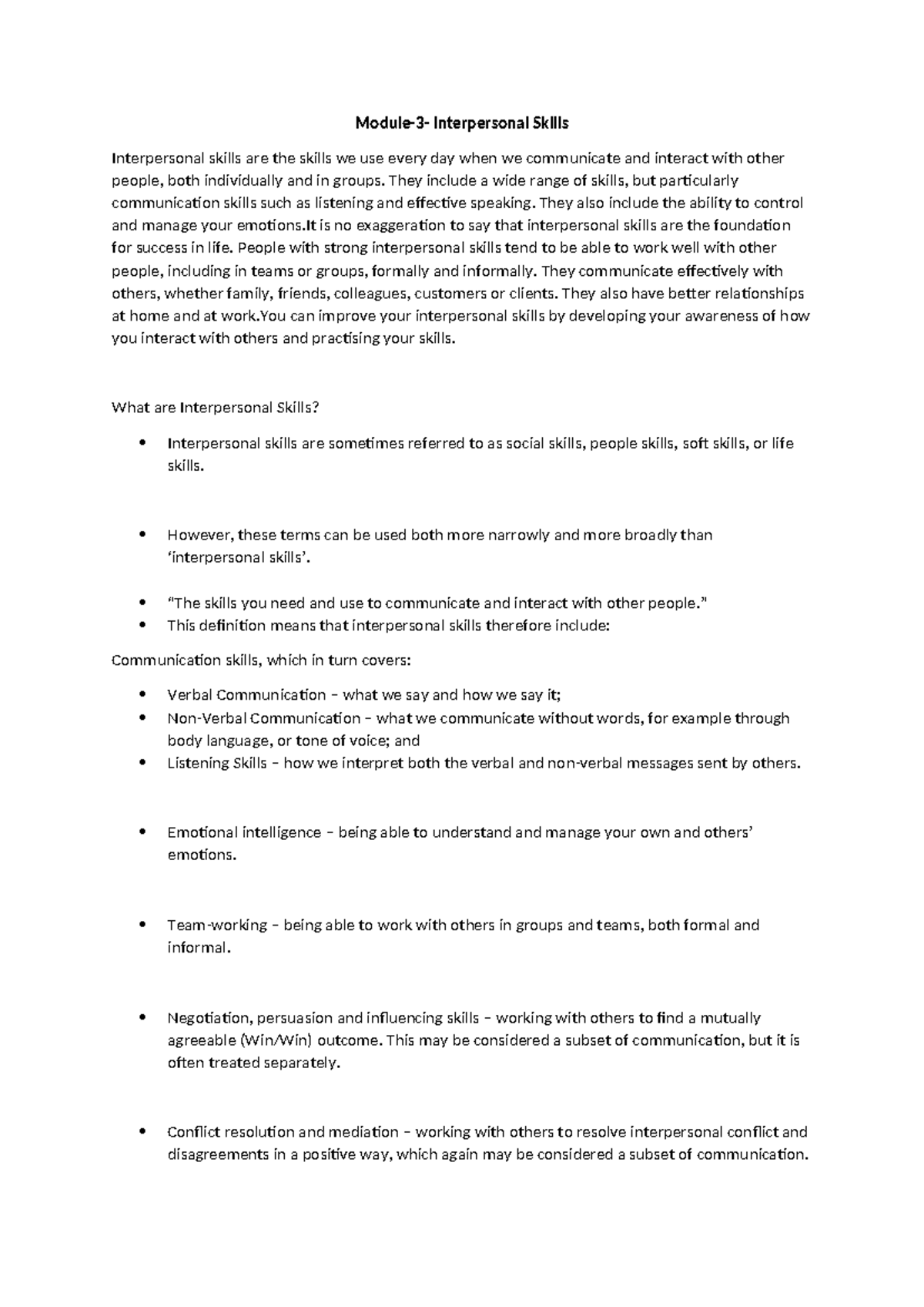 Module 3 Interpersonal Skills Module 3 Interpersonal Skills