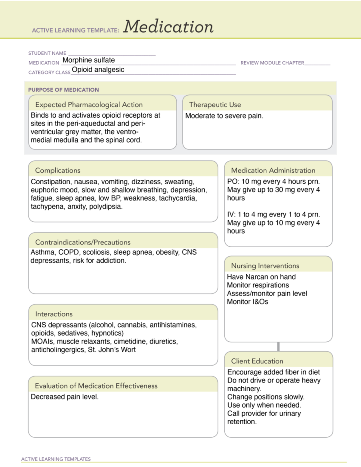 MEDICATION CARD TEMPLATE AND SOLUTION - ACTIVE LEARNING TEMPLATE ...