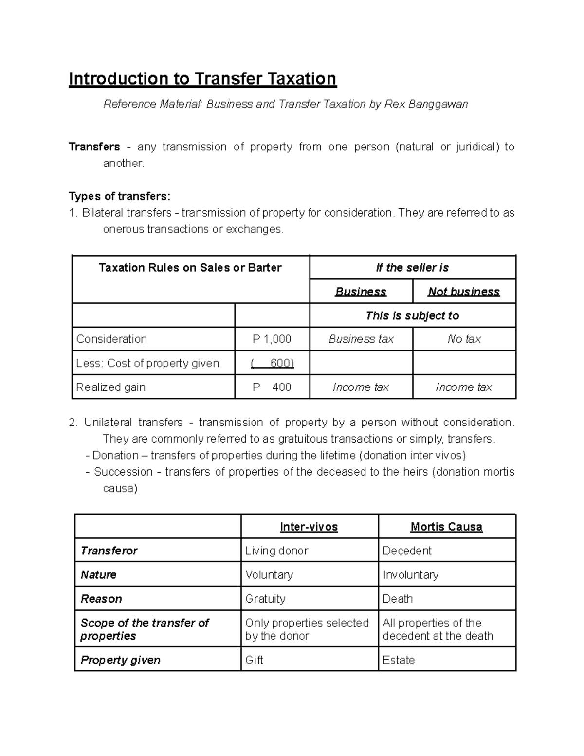 Introduction to Transfer Taxation - Introduction to Transfer Taxation ...