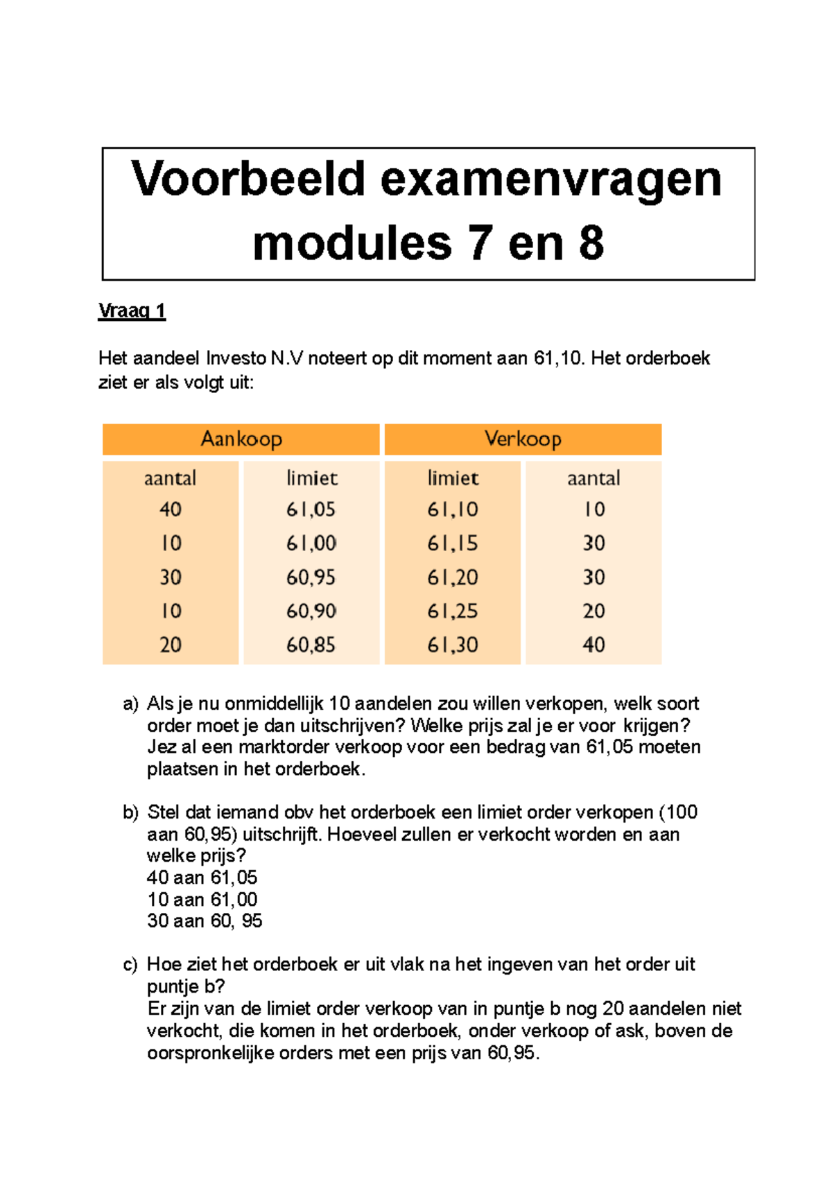 Proef/oefen Tentamen, Vragen En Antwoorden - Voorbeeld Examenvragen ...