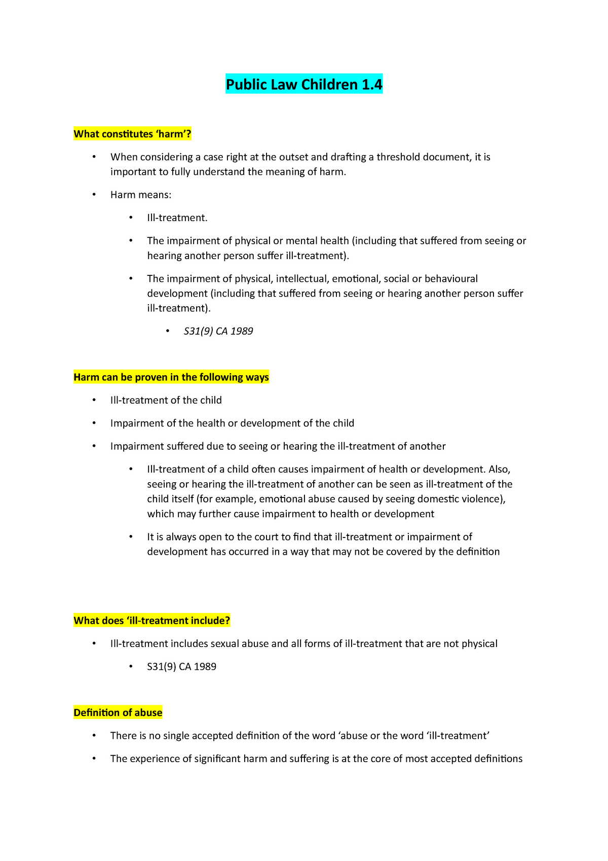 Public Law Children 1 Public Law Children 1 What Constitutes harm When Considering A 