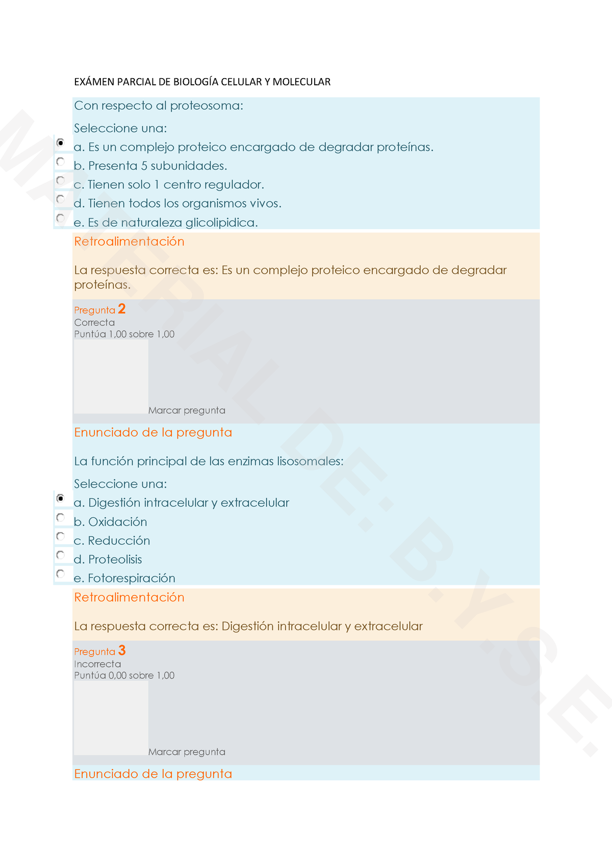 Examen Parcial - Biología - EXÁMEN PARCIAL DE BIOLOGÍA CELULAR Y ...