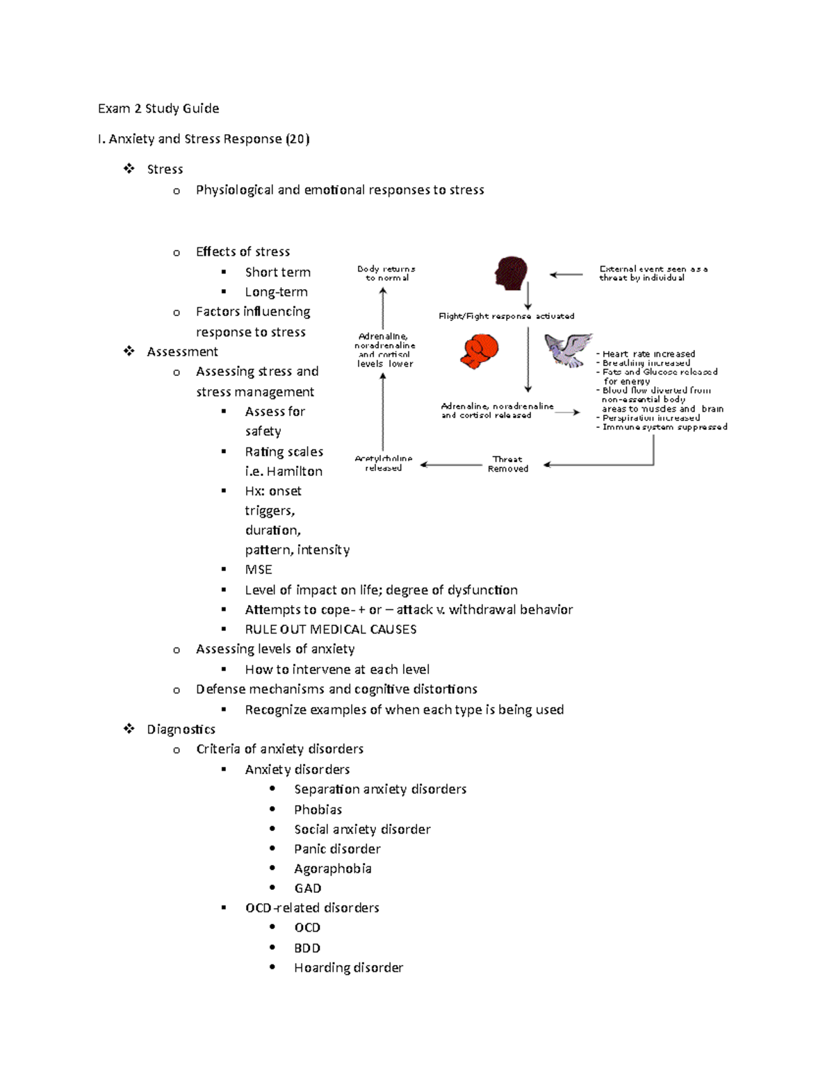 PSYC Exam 2 Study Guide - Exam 2 Study Guide I. Anxiety and Stress ...
