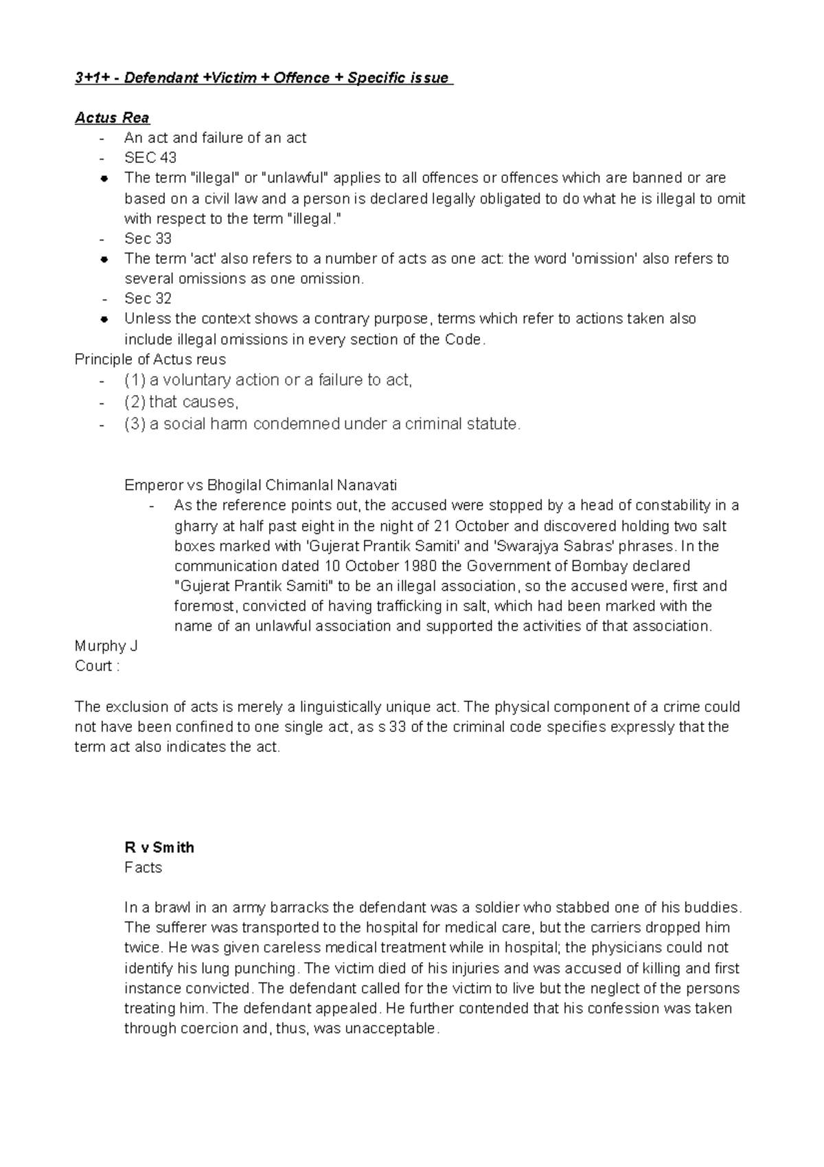 Actus Rea and Mens Rea - Notes - Criminal Law - MMU - Studocu