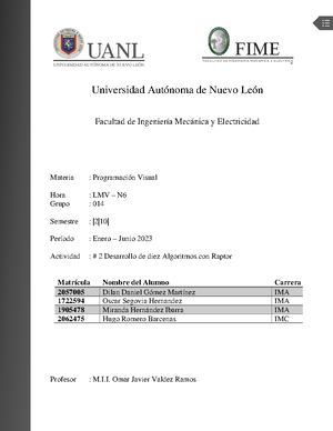 Progra ev2 - evidencia 2 - UNIVERSIDAD AUTONOMA DE NUEVO LEÓN FACULTAD ...