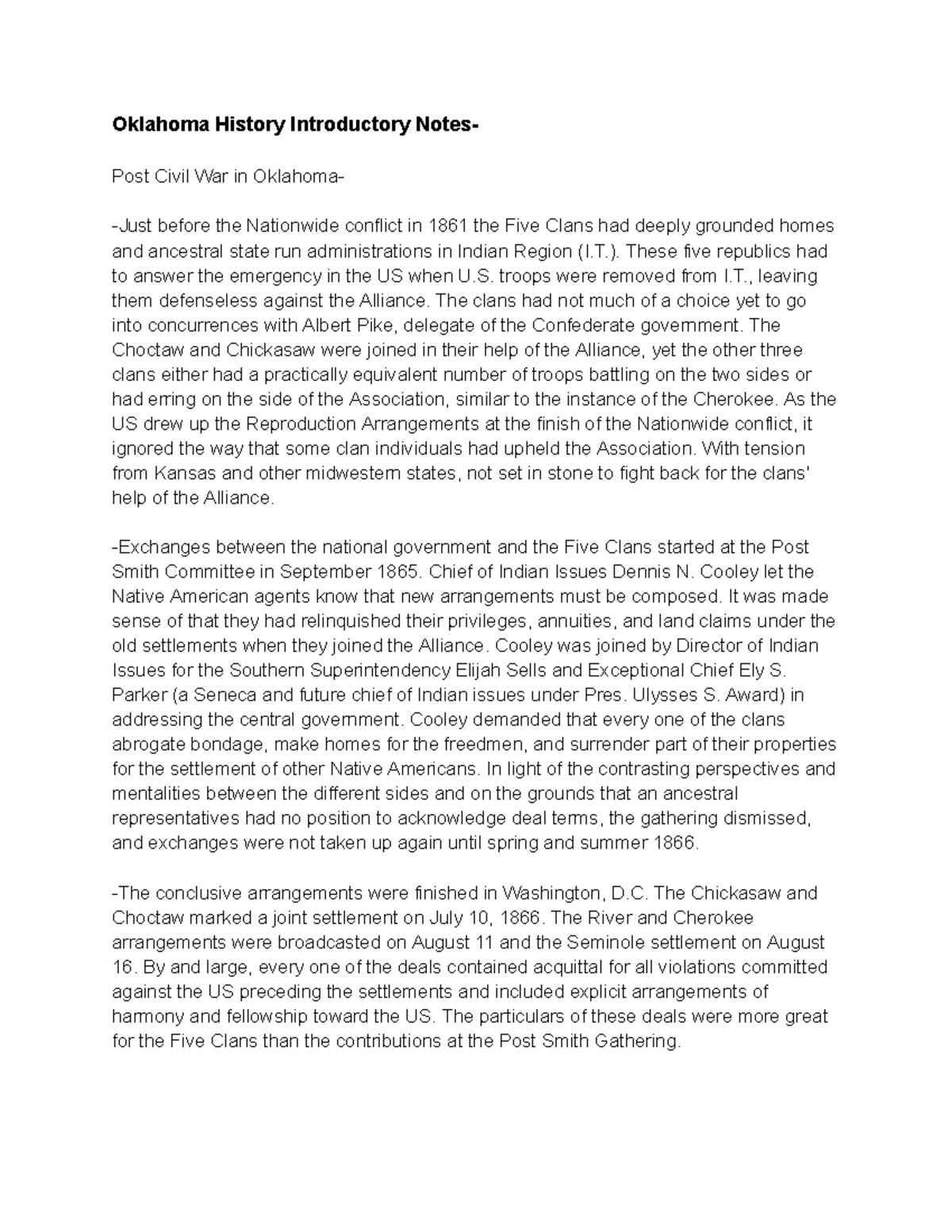 Oklahoma History Introductory Notes 2 Oklahoma History Introductory