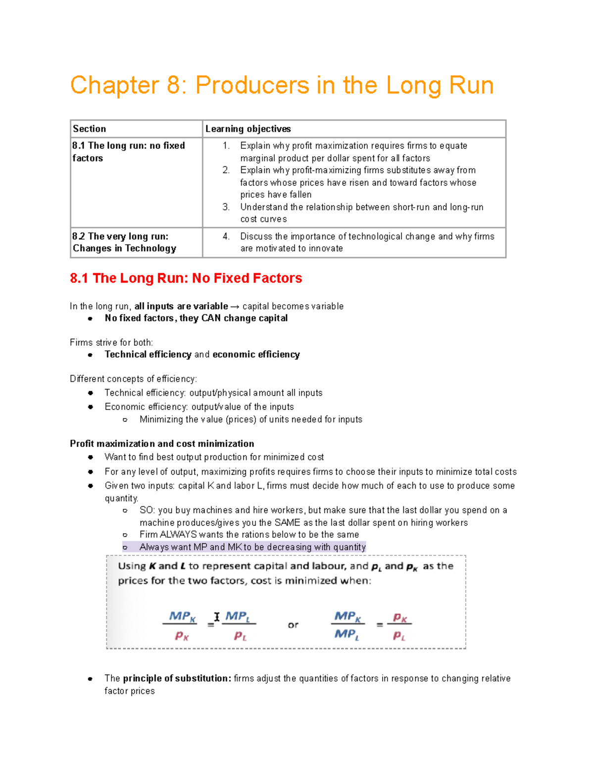 Econ CH 8-12 Lecture notes - Chapter 8: Producers in the Long Run ...