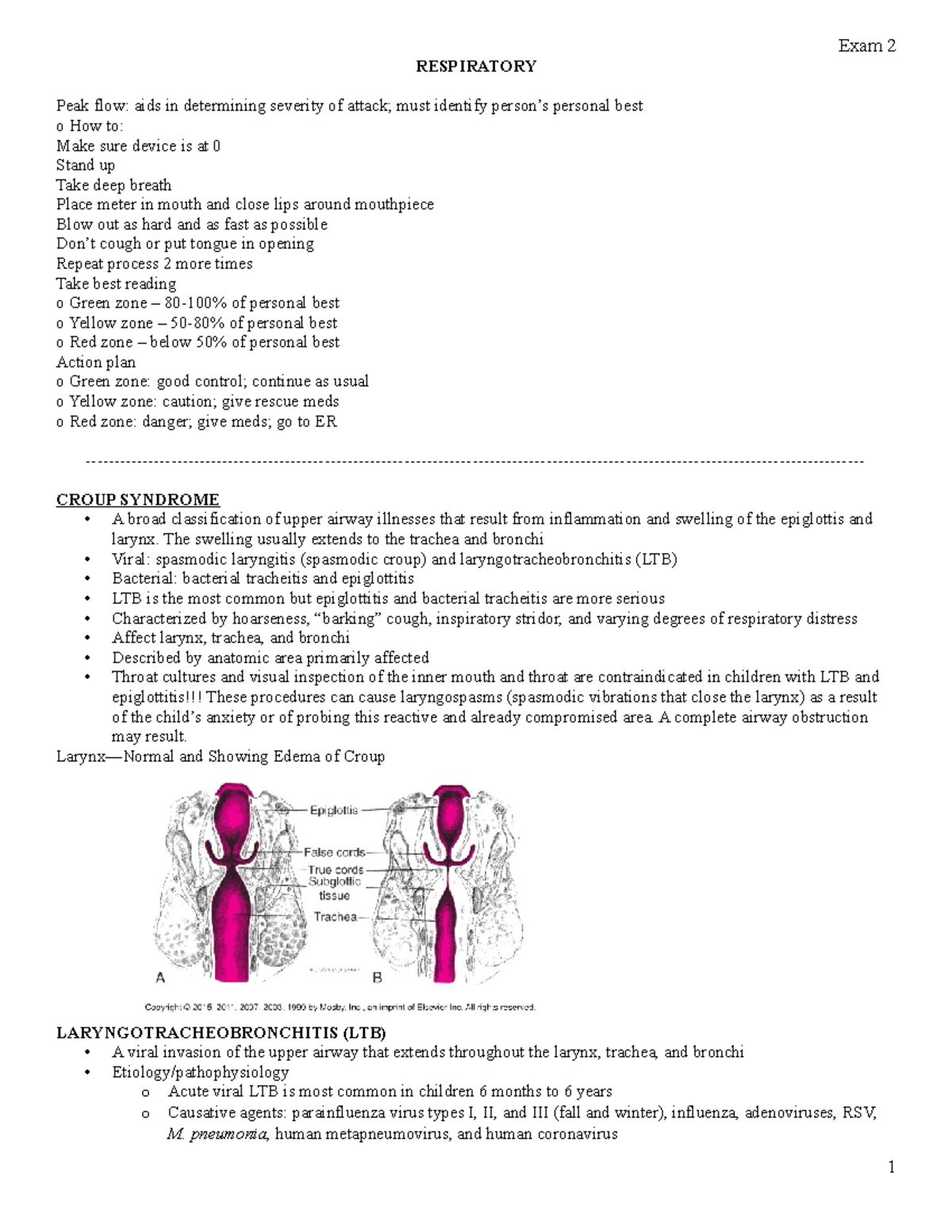 My Respiratory Notes For Exam 2 - Respiratory Peak Flow: Aids In 