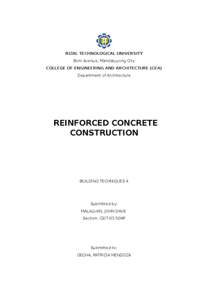 BT Research REINFORCED CONCRETE CONSTRUCTION - RIZAL TECHNOLOGICAL ...