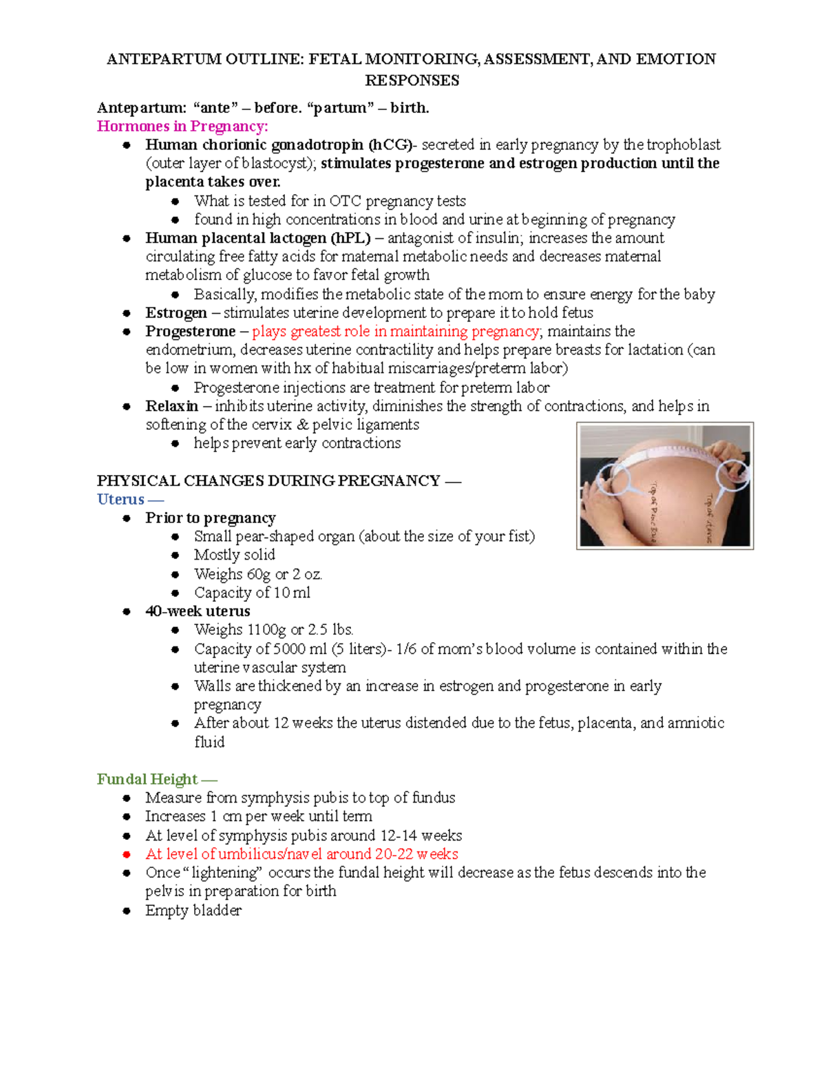 Antepartum Outline - RESPONSES Antepartum: “ante” – before. “partum ...