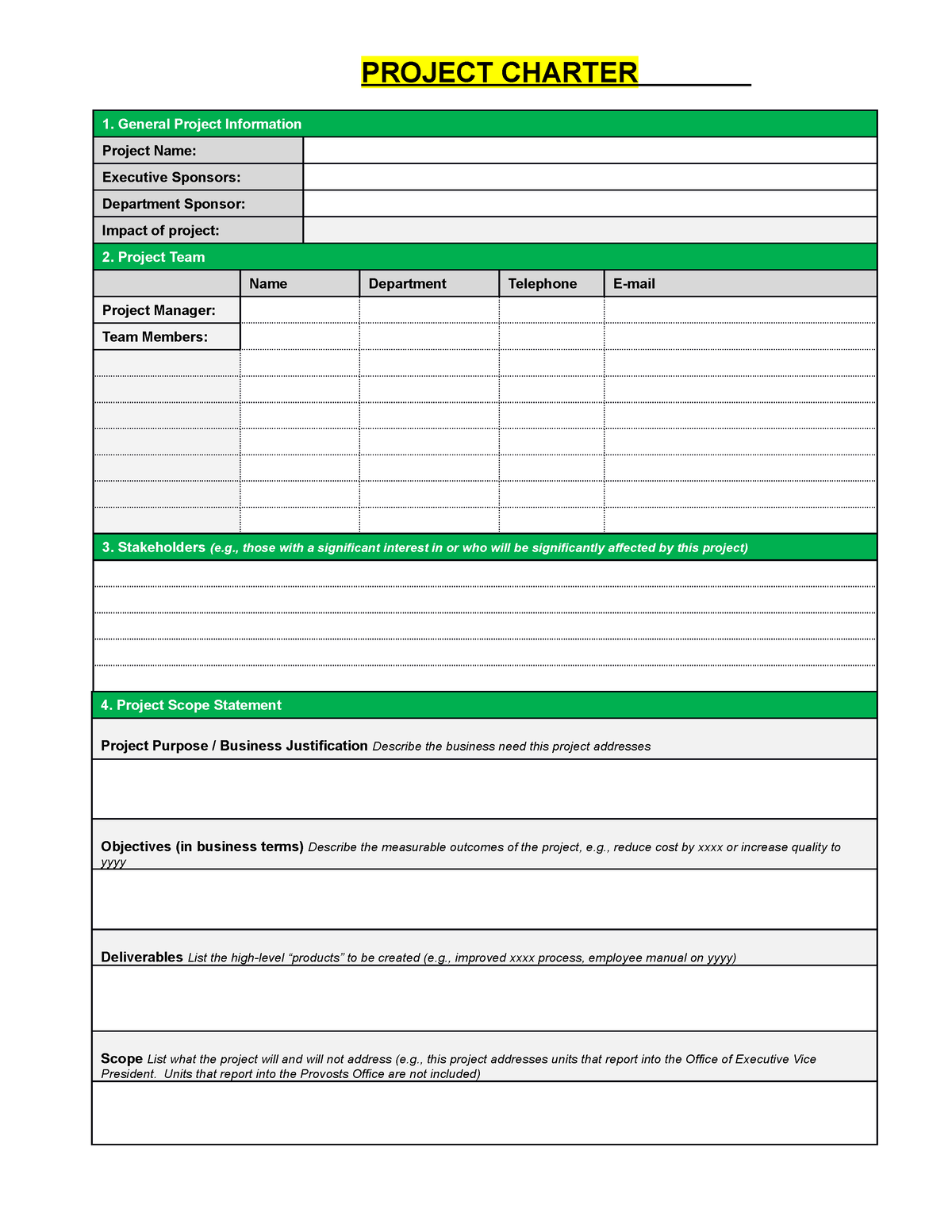 The avengers template (free of use) - PROJECT CHARTER General Project ...