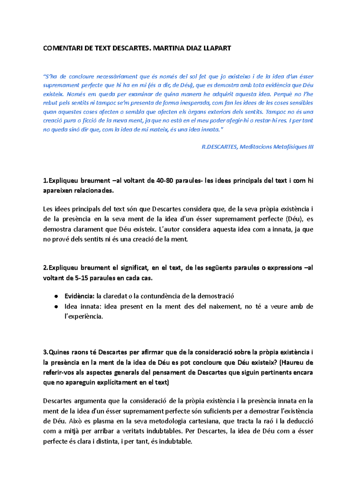 Comentari De Text Descartes-2 - COMENTARI DE TEXT DESCARTES. MARTINA ...