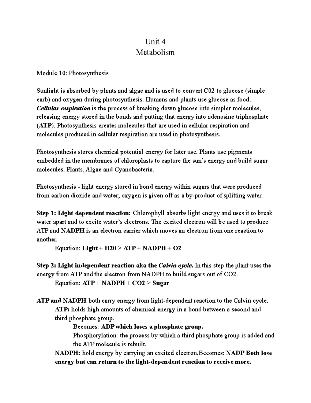 Photosynthesis and Cellular Respiration - Studocu