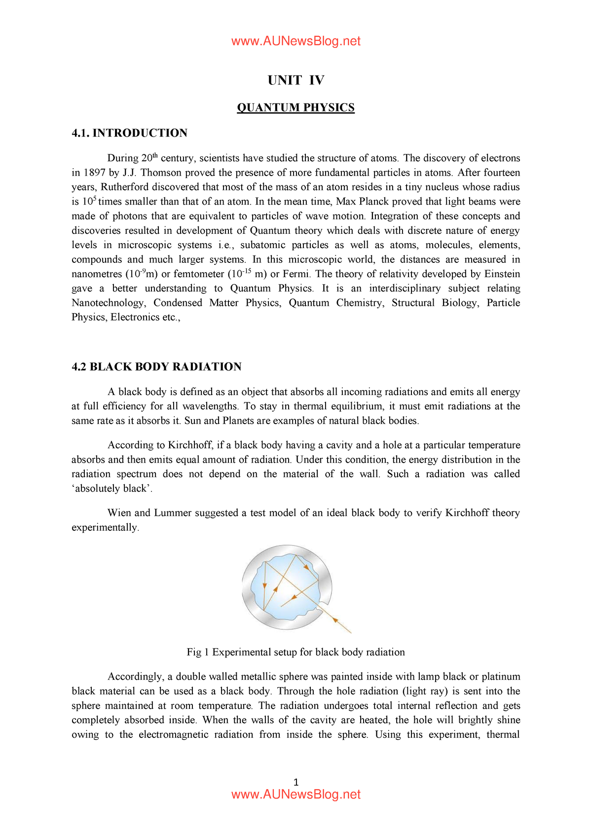 PH8151-unit4 - Lecture Notes 4 - 1 UNIT IV QUANTUM PHYSICS 4 ...