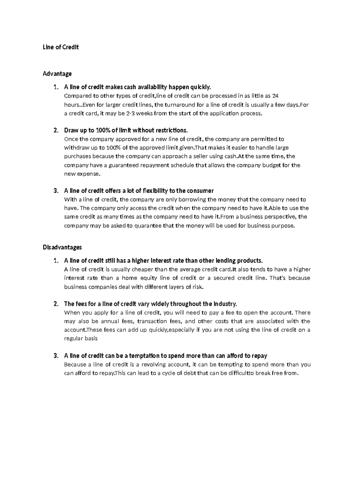 Line of Credit - Line of Credit Advantage 1. A line of credit makes ...